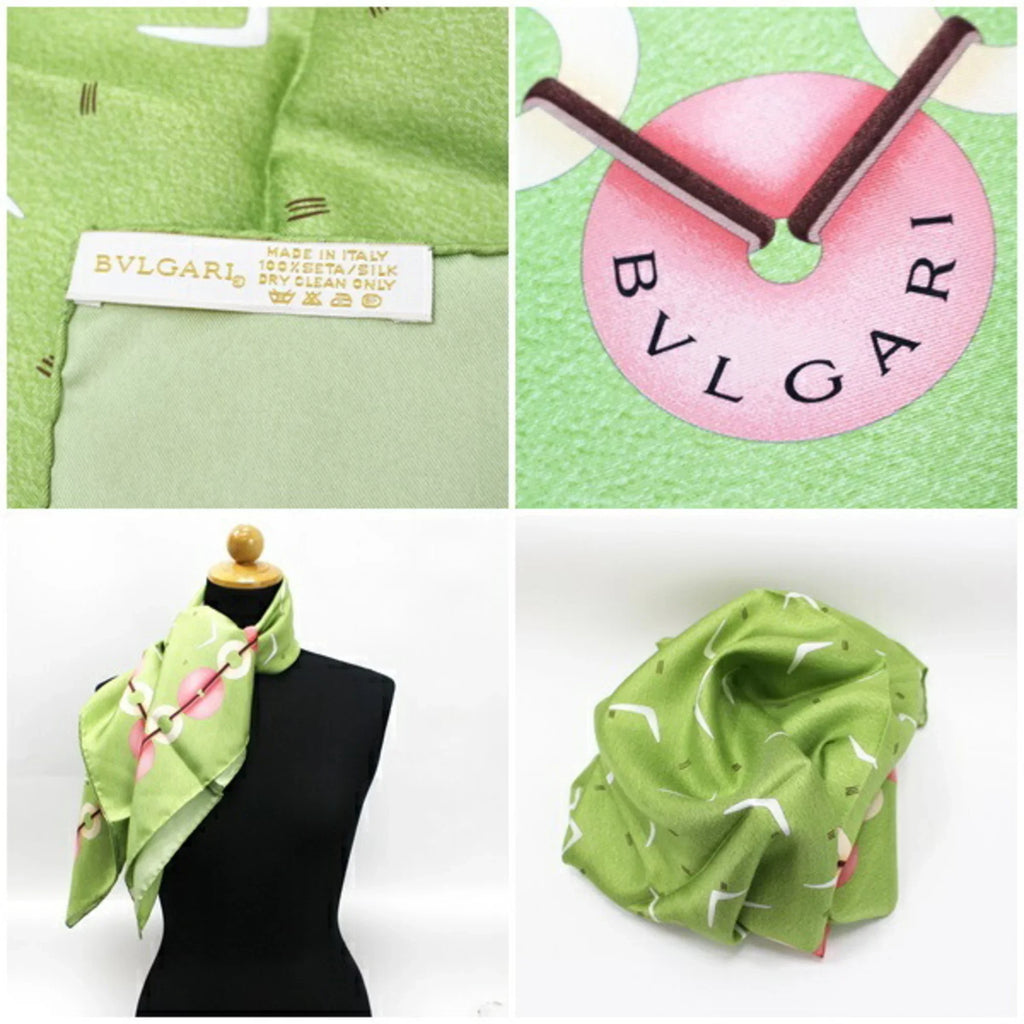Pre-Owned Bvlgari Sizeilk Sizecarf Muffler Green BVLGARI Women's (Like New)