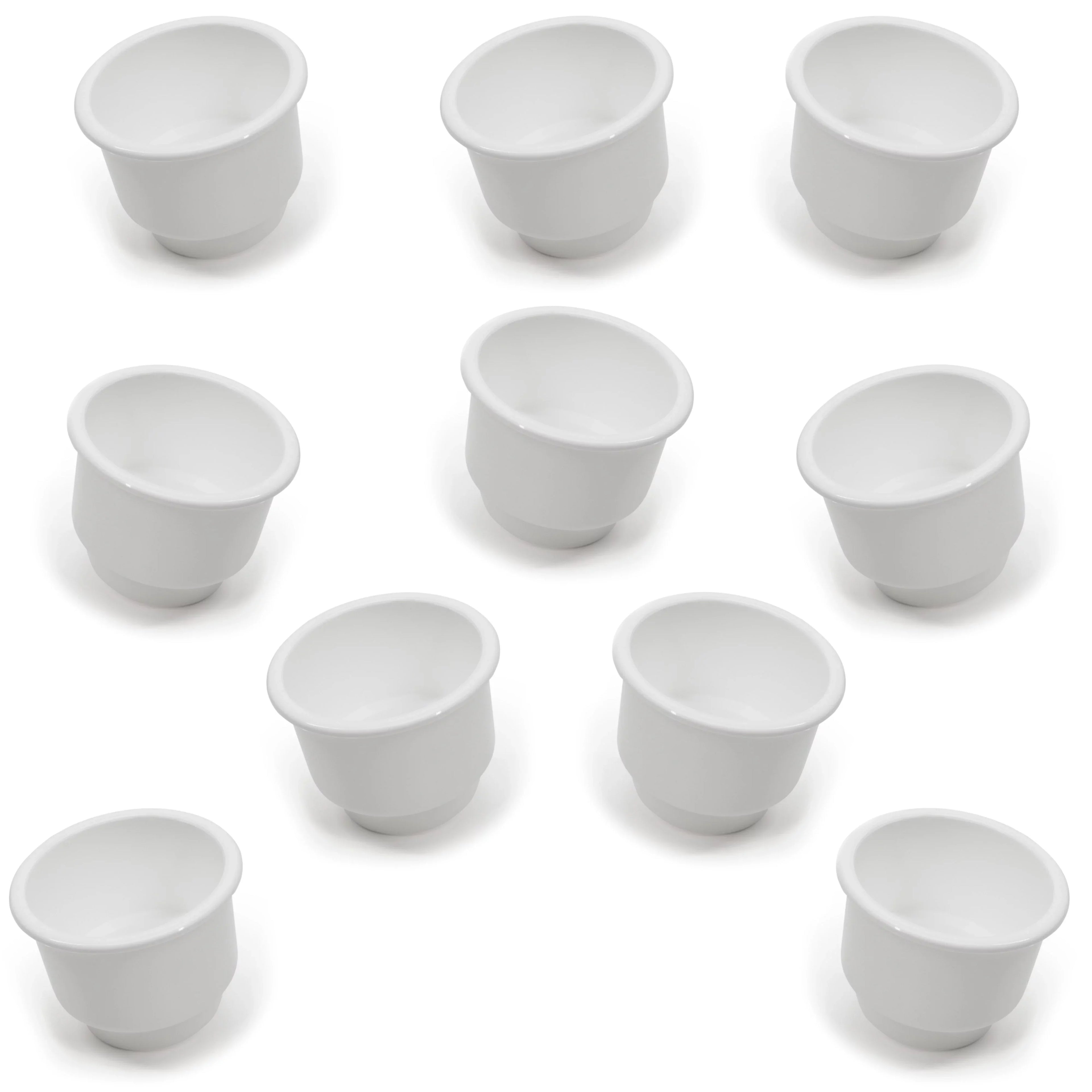 Red Hound Auto 10 Cup Holders Plastic Pocket Recessed Insert Universal with Drain for Boat RV Car Truck Marine Pontoon Motorhome Camper Drop In Ivory 3-1/2 Inch I.D. & 4-1/8 Inch O.D.