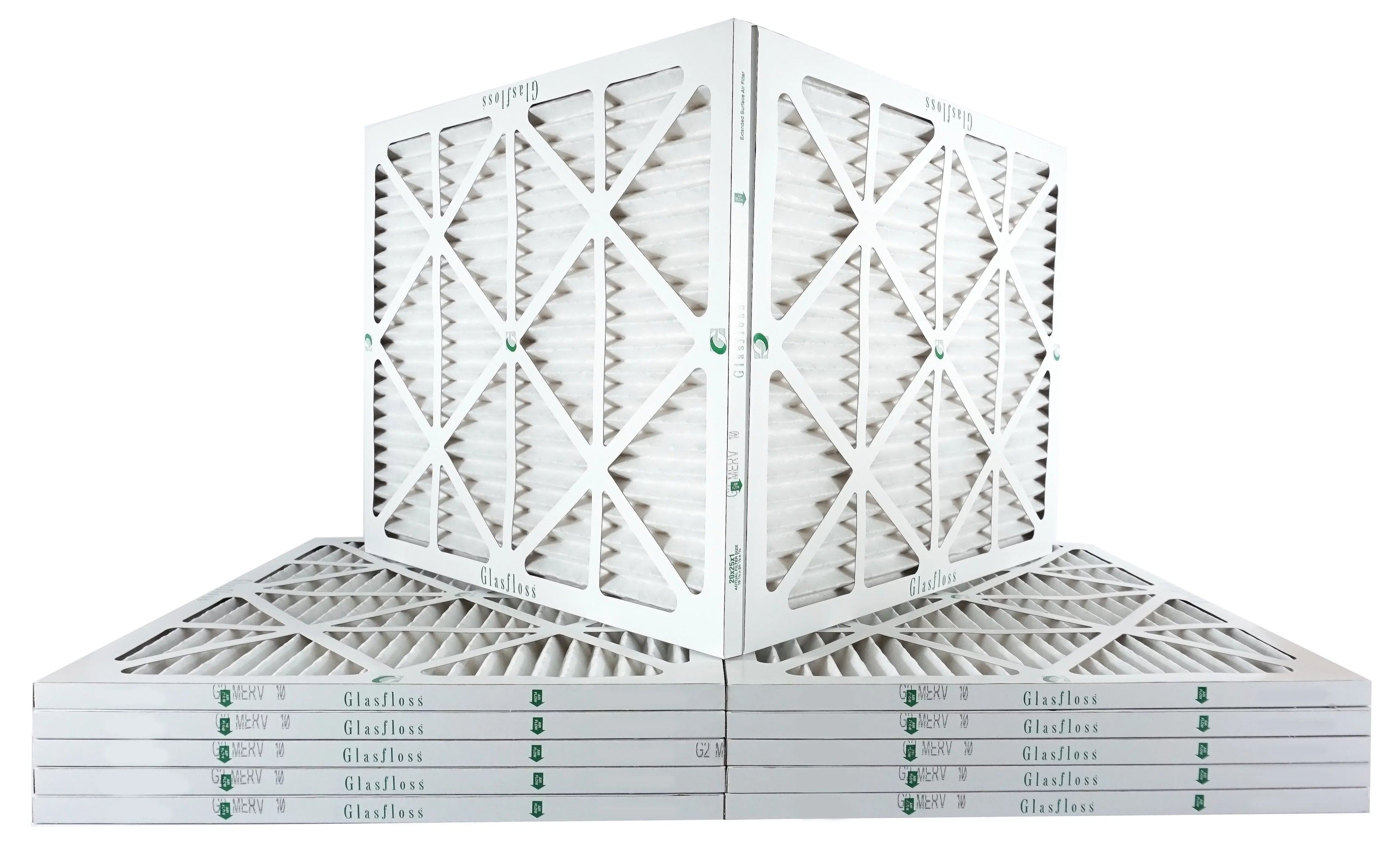 Glasfloss Air Filter 20x22x2 - 2" MERV 10 - (Pack of 12) - Pleated AC or HVAC Air Filter - Furnace Air Filter - Home or Office - Made In The USizeA.