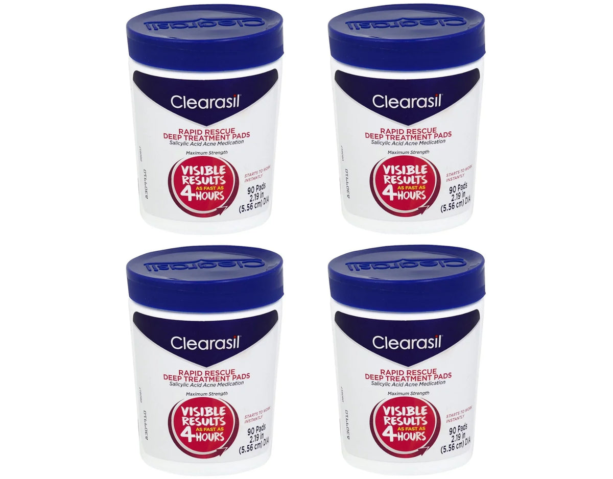 Clearasil Rapid Rescue Deep Treatment Cleansing Pads, 90 Count Pack of 4
