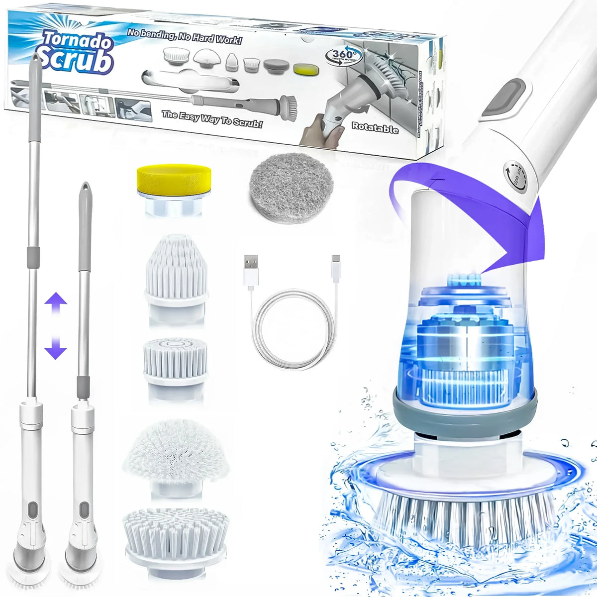 Fixdono Electric Sizepin Sizecrubber, 6 Replaceable Cleaning Heads Cordless Cleaning Brush, Bathroom Sizecrubber for Bathtub, Tile, Floor