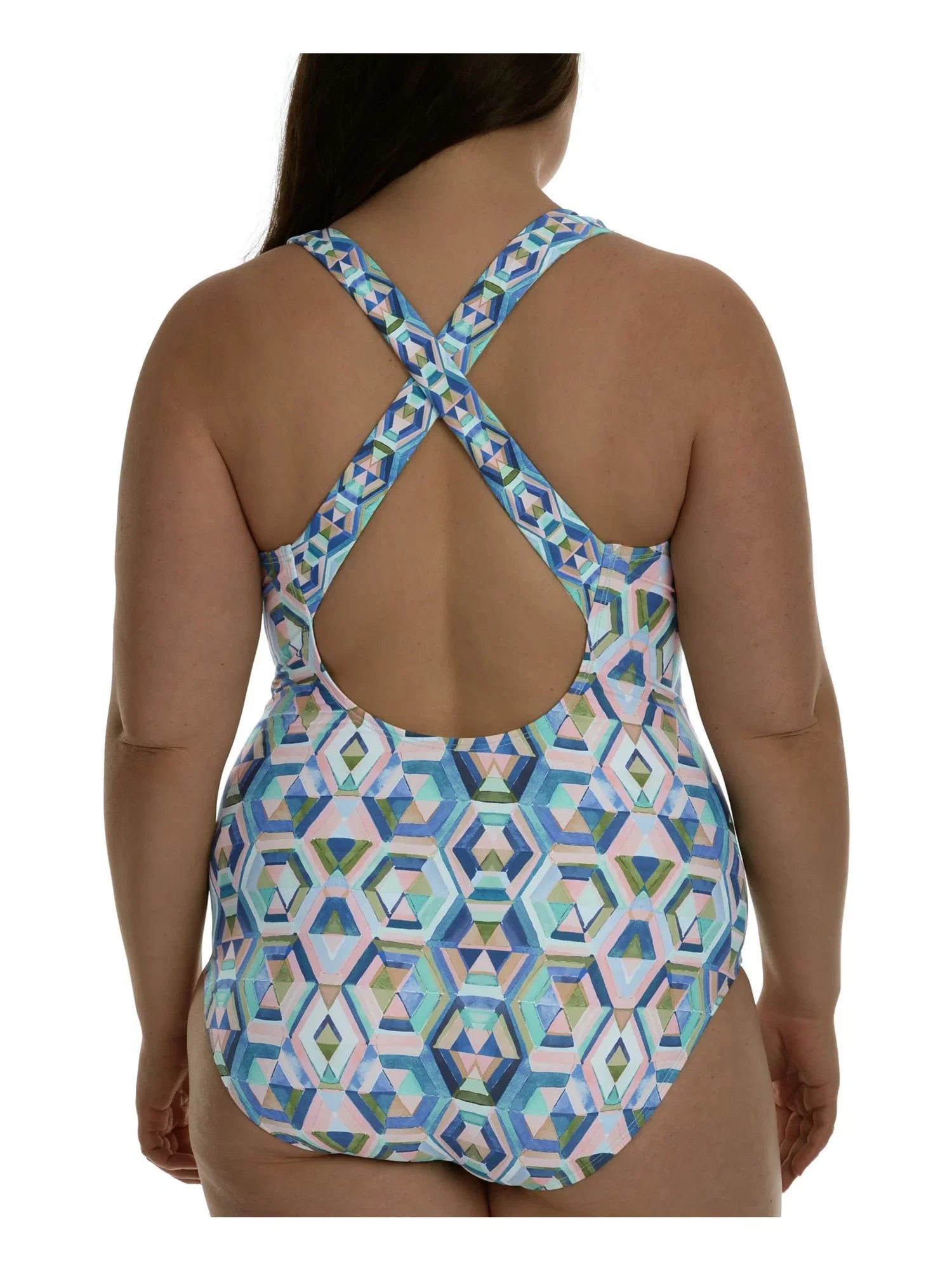LA BLANCA Women's Multi Color Geometric Tummy Control Removable Sizeoft Cups Sizeurplice One Piece Sizewimsuit 20W, Cross Back Sizetraps