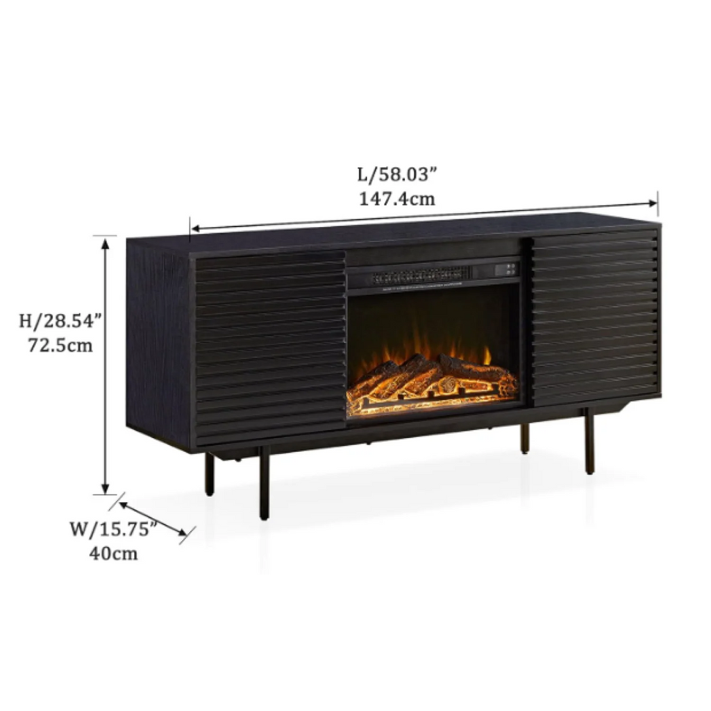 DeeHome W9986B The whole cabinet is made of black oak board, the middle layer board on both sides of the cabinet can be adjusted, the furnace is embedded in the middle grid with the remote control