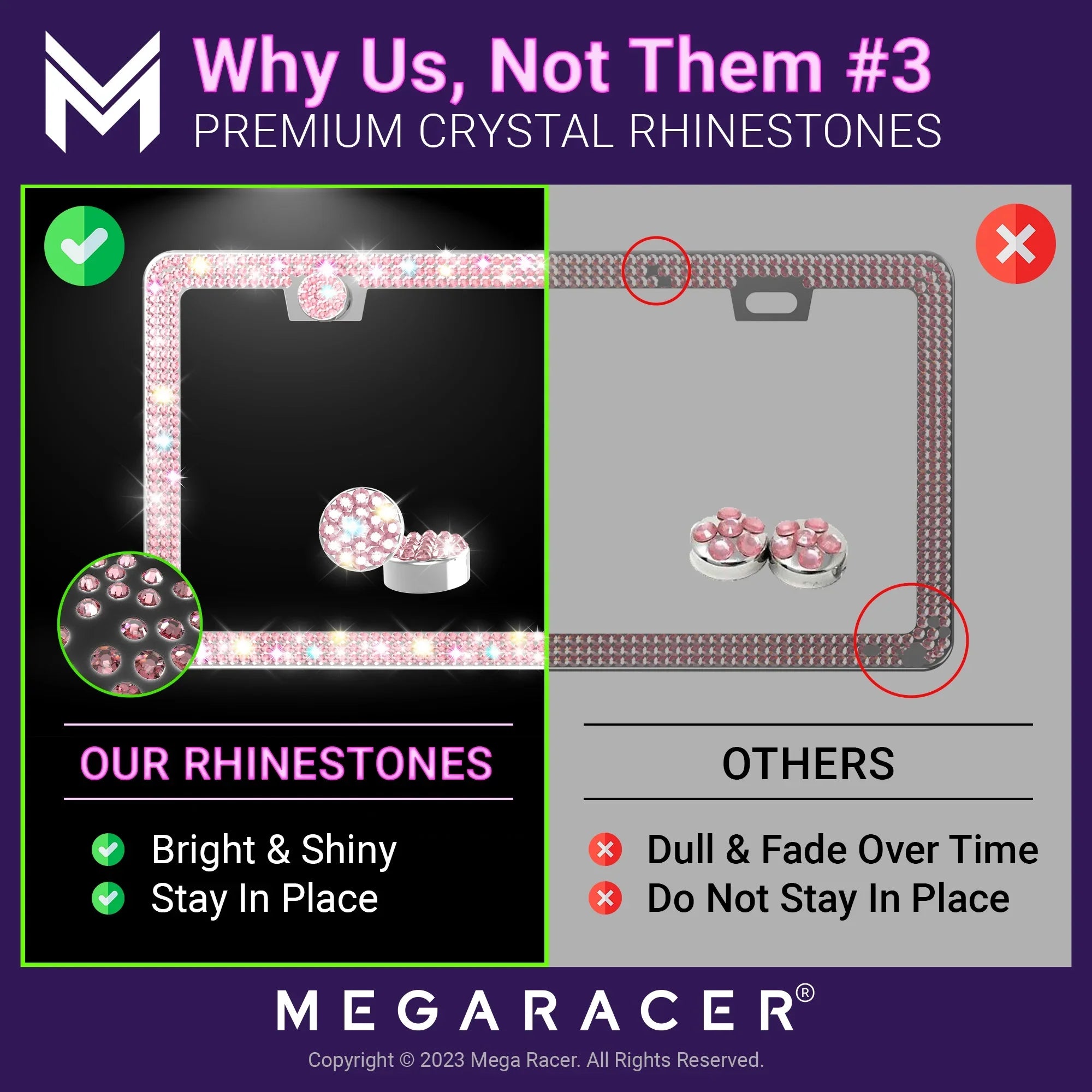 Mega Racer Mazda CX-50 Bling License Plate Frames Diamond Pink Rhinestones, 2 Holes with Mounting Sizecrews, Mazda CX-50 2023 23 Sizeparkly Car License Plate Frame