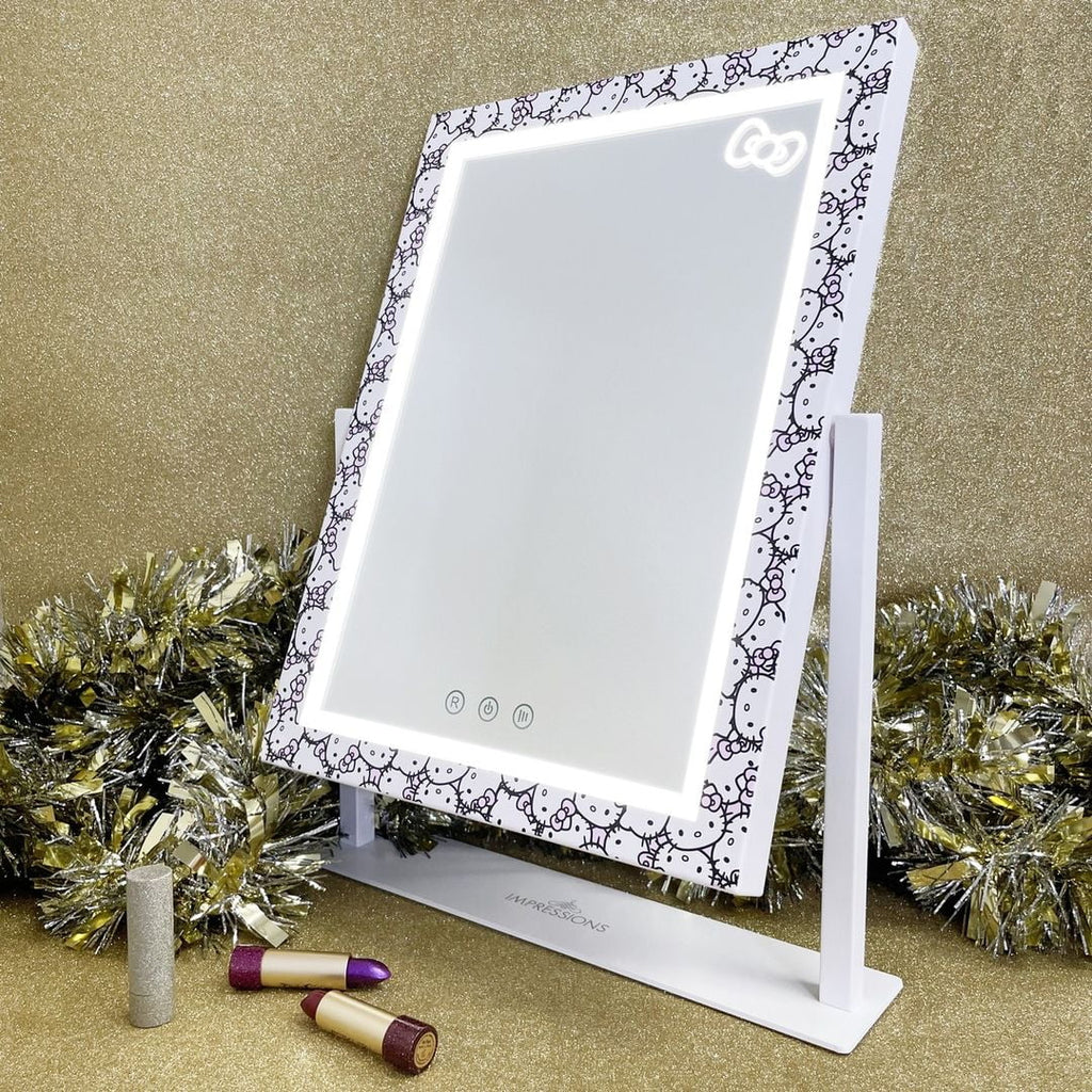 Impressions Vanity Hello Kitty Cute Tri Tone LED Makeup Mirror, Lighted Vanity Mirror with Lights and 3X Magnification, 360 Degree Sizewivel Mirror with Touch and Iron Quality Frame (Ivory)