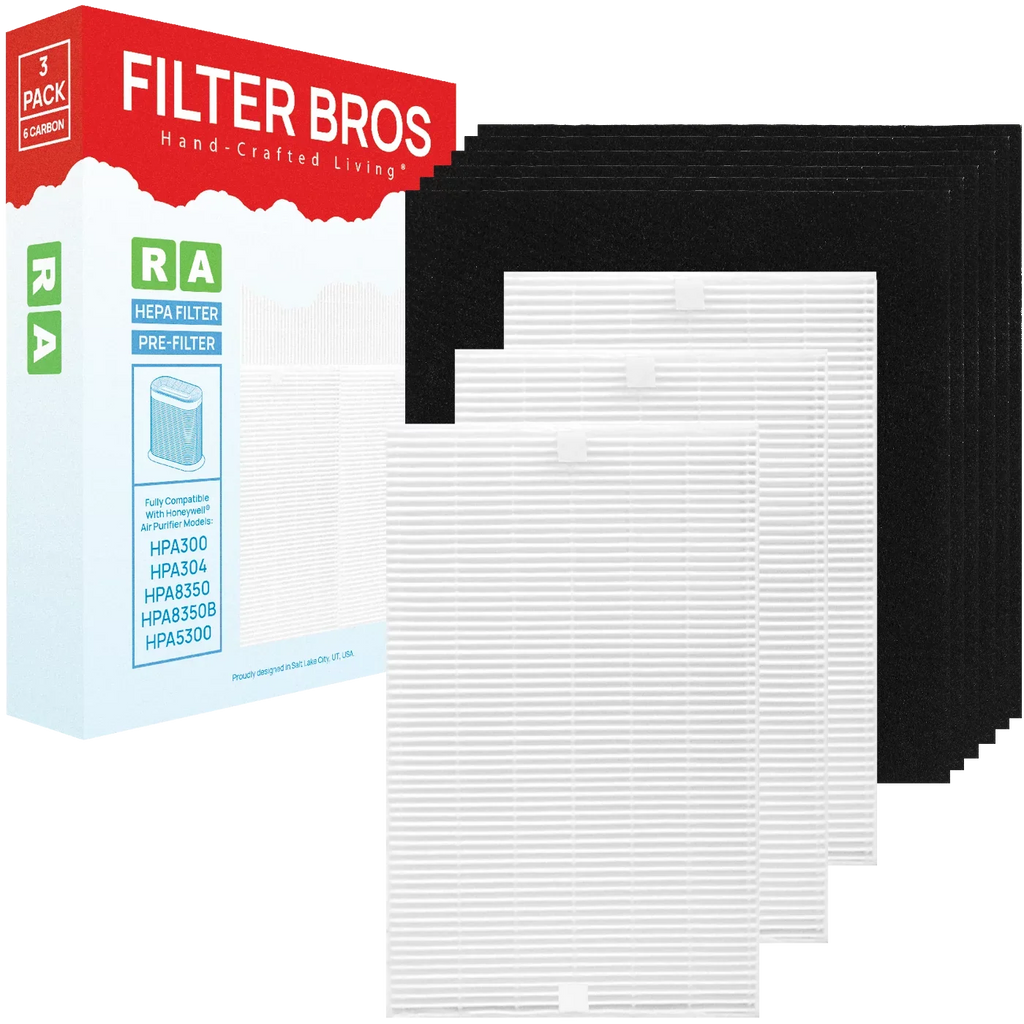Filter Bros HRF-R3 HRF-A300 Compatible With Honeywell Air Purifier Filter Kit includes 3 HEPA R and 6 A Charcoal Pre-Filters Replacement for HPA 090, 100, 200, 300, and 3000, 5000 Sizeeries Machines