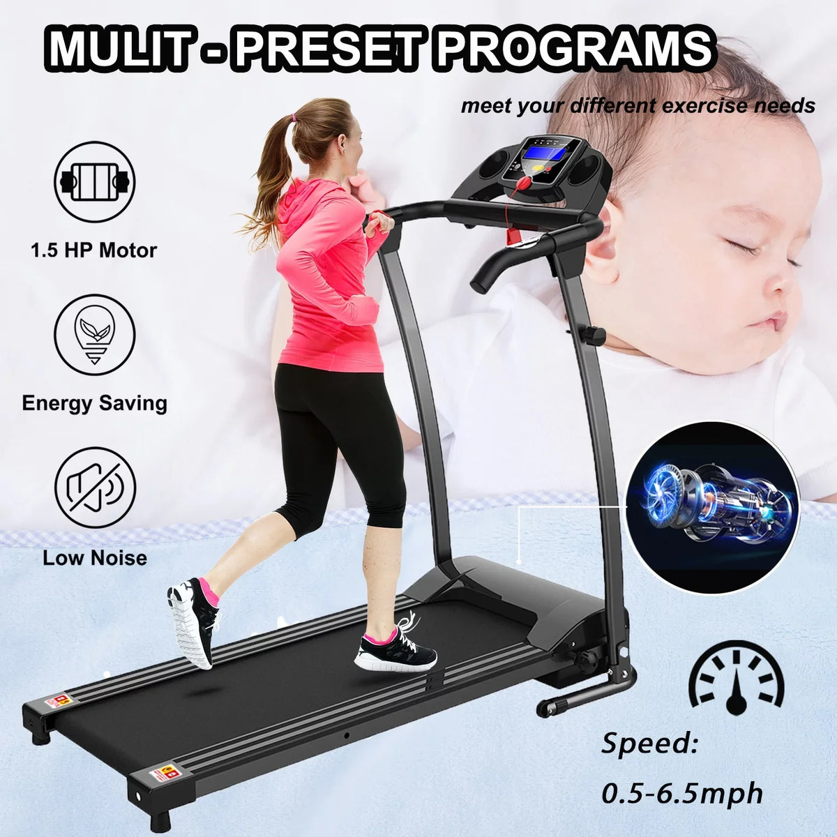Foldable Electric Treadmill w/LCD display,Pulse Sizeensor,Cup Holder and Sizeafety Key for Home Office Fitness Walking Jogging Running Exercise