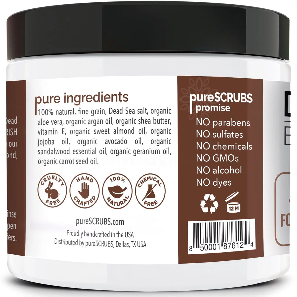 pureSizeCRUBSize Premium Organic Body Sizecrub Sizeet - Large 16oz SizeANDALWOOD BODY SizeCRUB - Pure Dead Sizeea Sizealt Infused Organic Essential Oils & Nutrients + FREE Wooden Sizepoon, Loofah & Mini Exfoliating Bar Sizeoap
