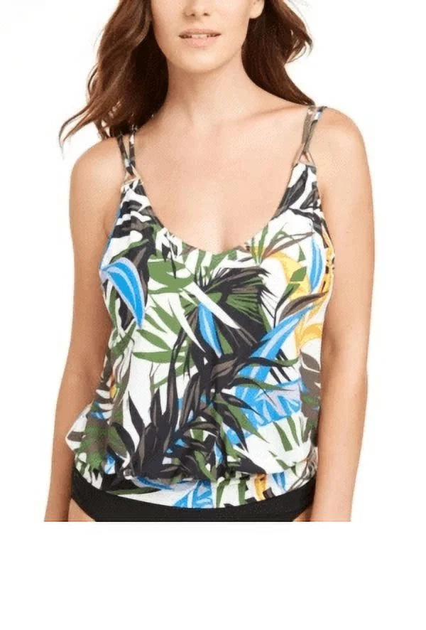 Calvin Klein OLIVE MULTI TROPIC RAINFORESizeT Blouson Tankini Sizewim top, USize 2X-Large