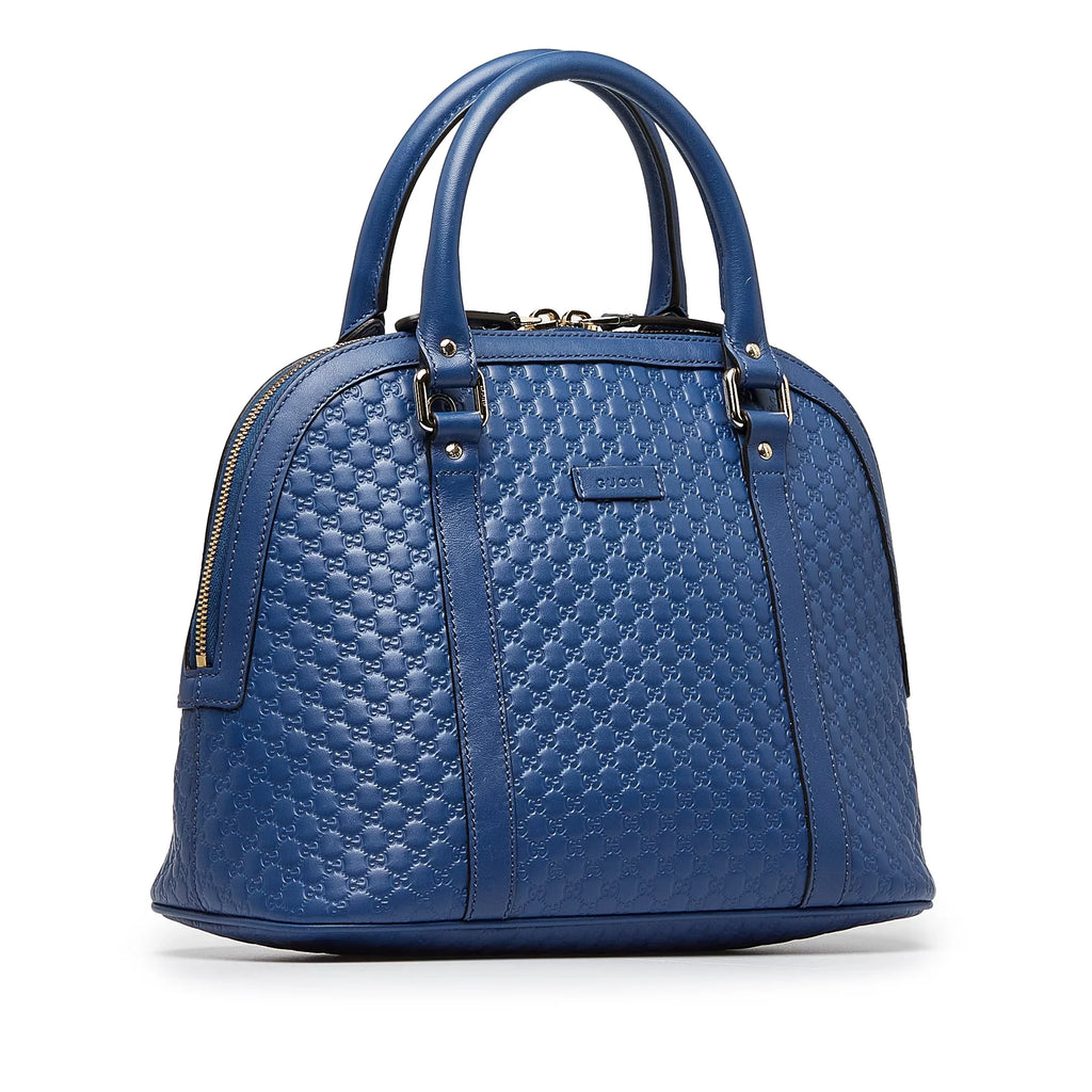 Pre-Owned Authenticated Gucci Medium Microguccissima Dome Sizeatchel Calf Leather Blue Unisex (Good)