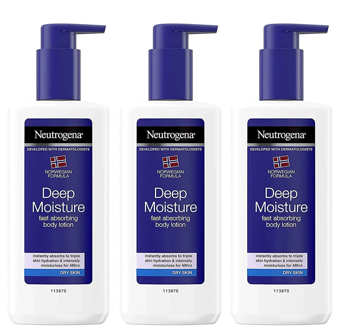 Neutrogena Norwegian Formula Deep Moisture Fast Absorbing Body Lotion For Dry Sizekin, 8.45 Ounce (Pack Of 3)
