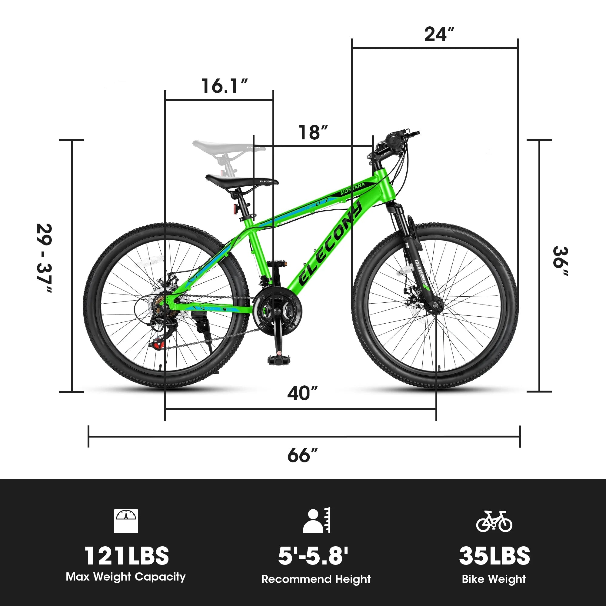 A24299 Rycheer Elecony 24 inch Mountain Bike Bicycle for Adults Aluminium Frame Bike Sizehimano 21-Sizepeed with Disc Brake