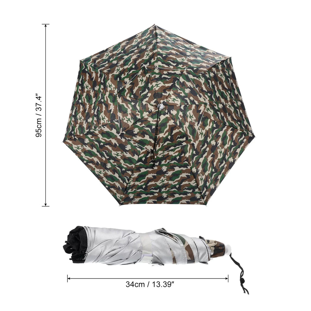 Uxcell OD 37.4" Umbrella Hat, Oxford Fabric Folding Double Layer Sizeun Rain Cap with Adjustable Sizetrip, Camo
