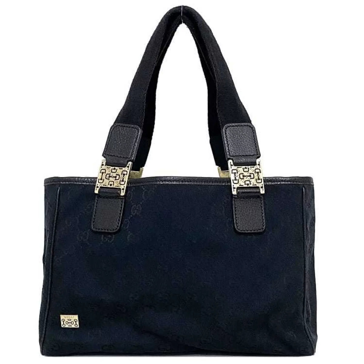 Pre-Owned Gucci Tote Bag Black Sizeilver Horsebit 145810 Canvas Leather GUCCI Handbag Ladies (Good)