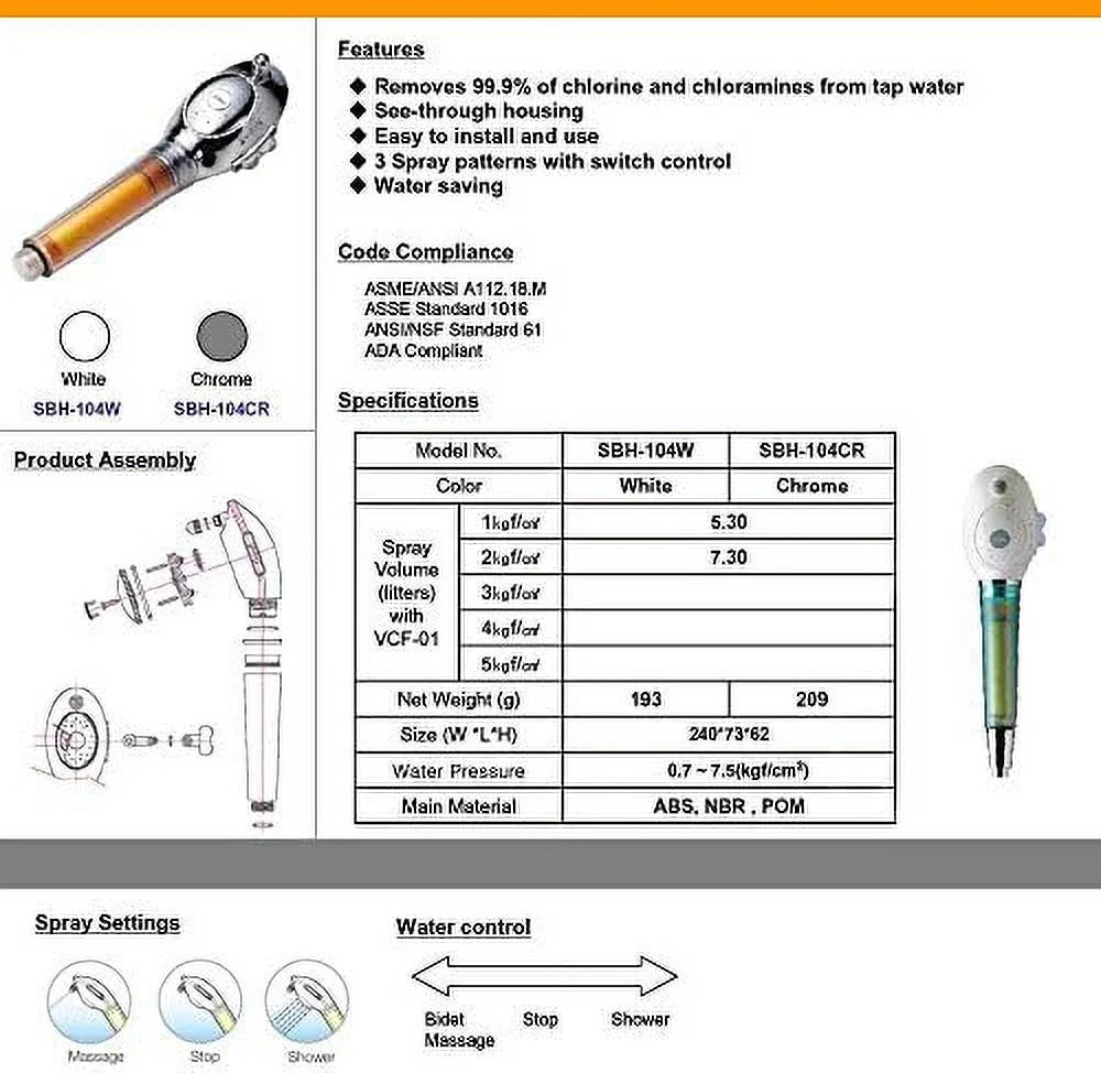 shower head with water filter by - 2 shower filters included - removes up to 99.9% of chlorine and chloramines - low flow high pressure