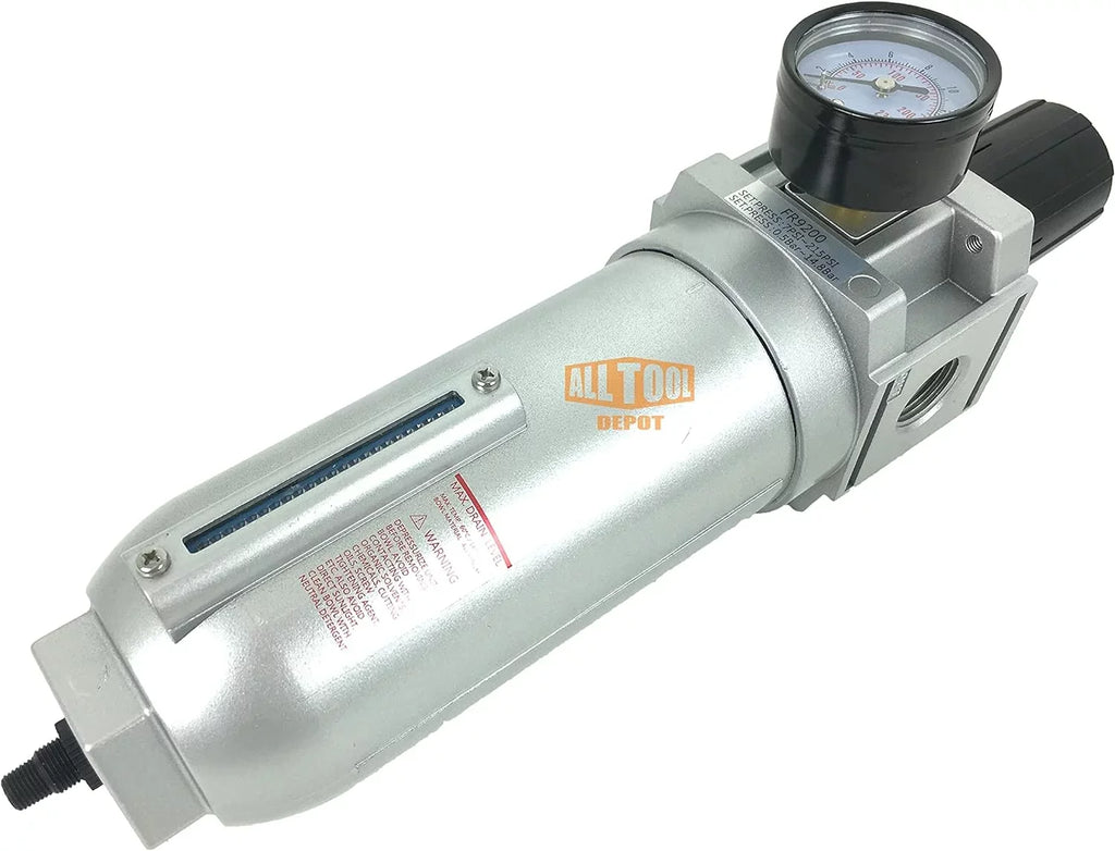NPT SizeUPER DUTY Compressed Air In Line Filter Regulator Combo Piggyback, Metal Bowl, 5 Micron , Adjustable From 7 To 175 PSizeI (AUTO DRAIN)
