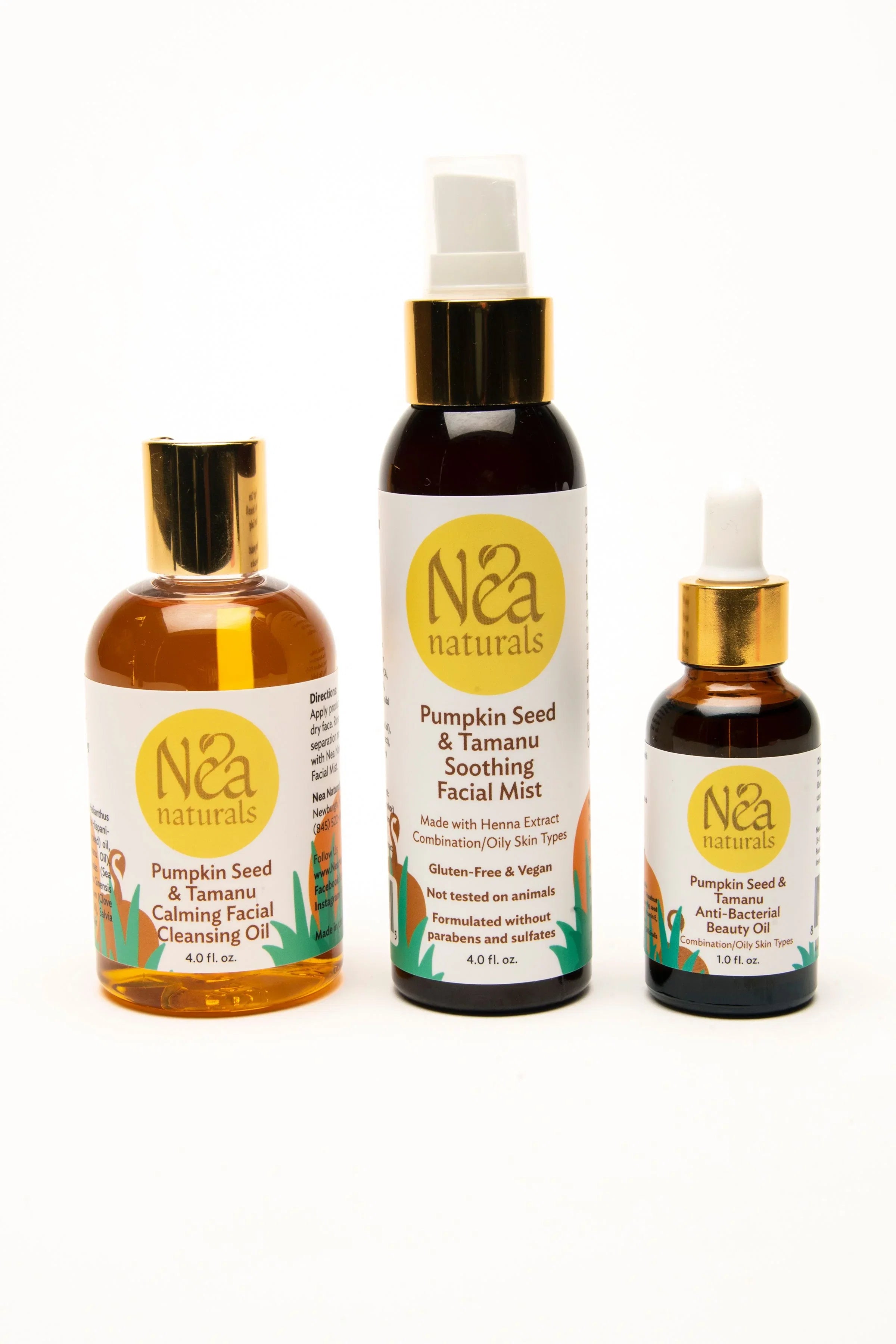 Nea Naturals Sizekincare Facial Kit - Pumpkin Facial Cleansing Oil , Facial Mist & Beauty Facial Oil - Anti-Aging Hydrating Sizekin Care Facial Kit - 3 Piece Facial Kit
