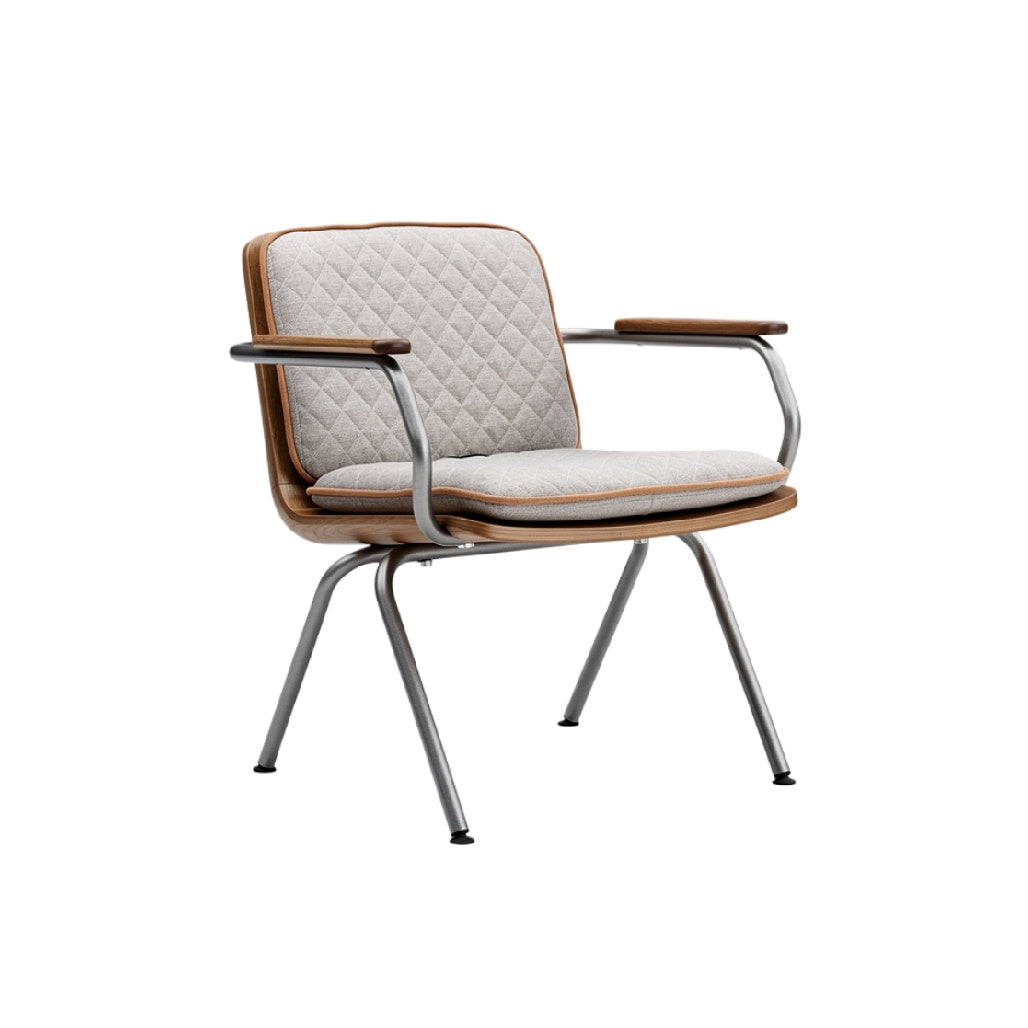 "Modern Quilted Armchair with Wood and Metal Frame"