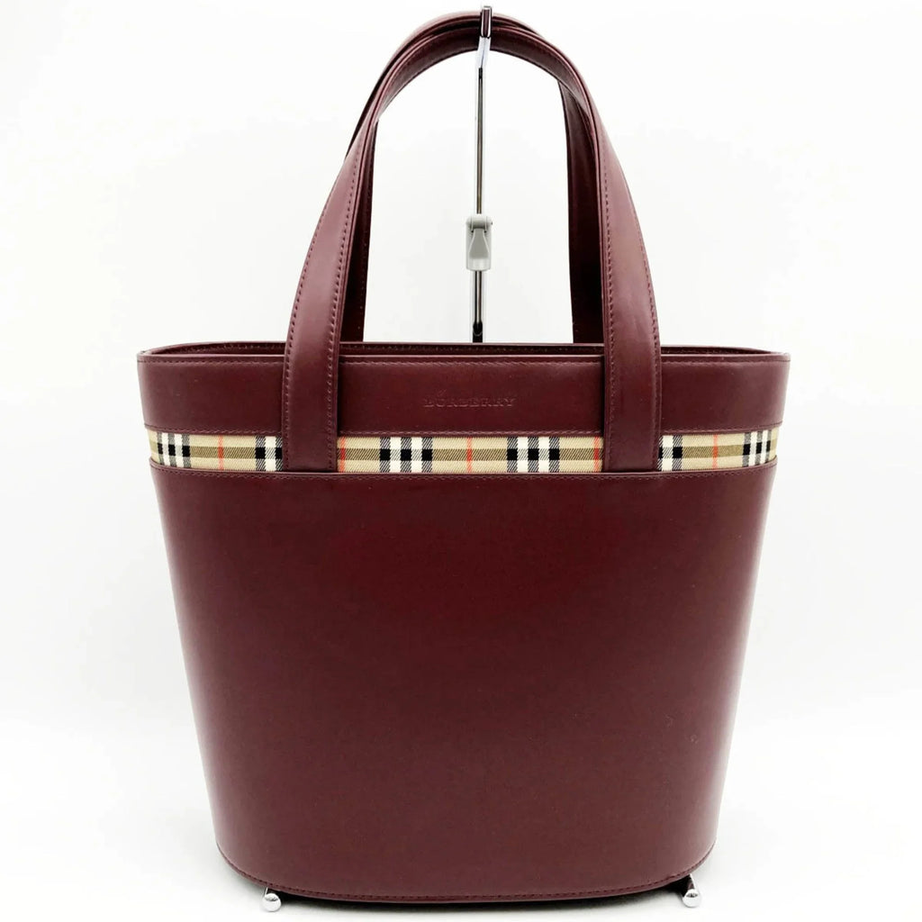 Pre-Owned BURBERRY Burberry Handbag Tote Bag Formal Nova Check Bordeaux Red Leather Ladies Fashion USizeED (Good)