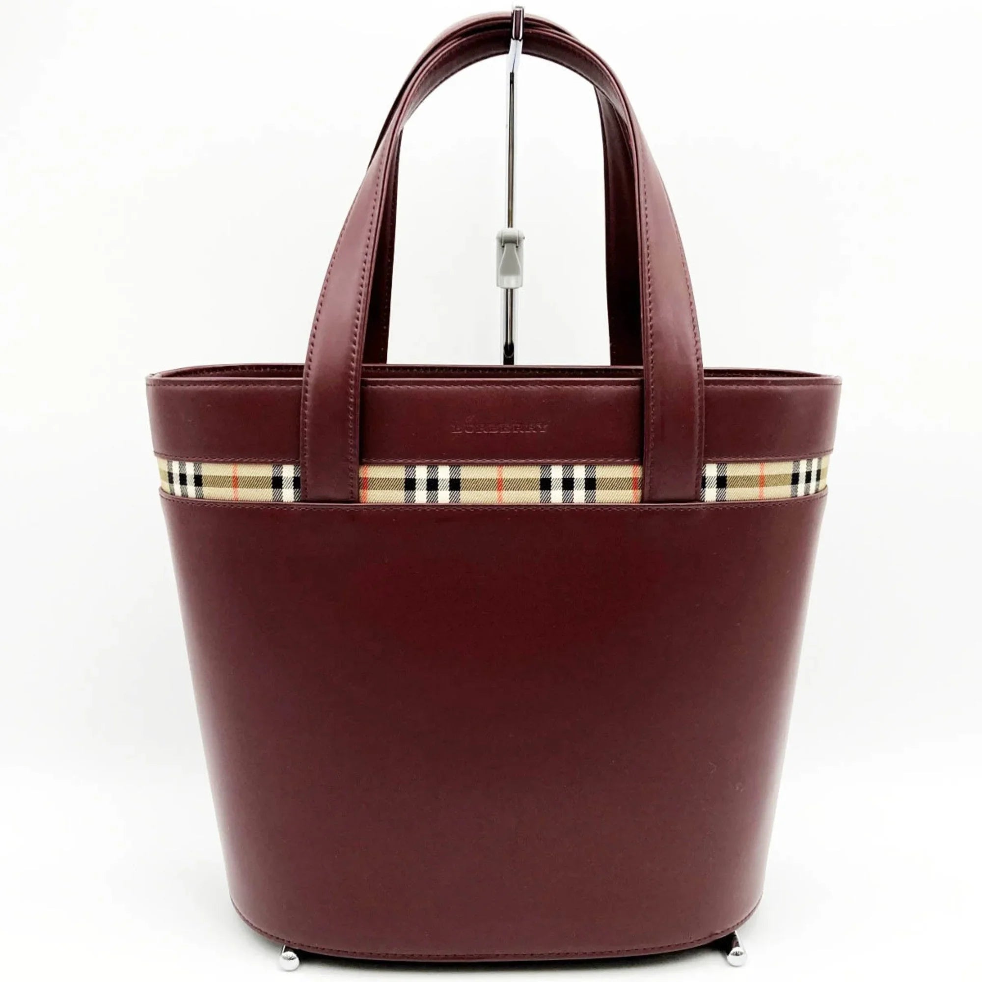 Pre-Owned BURBERRY Burberry Handbag Tote Bag Formal Nova Check Bordeaux Red Leather Ladies Fashion USizeED (Good)