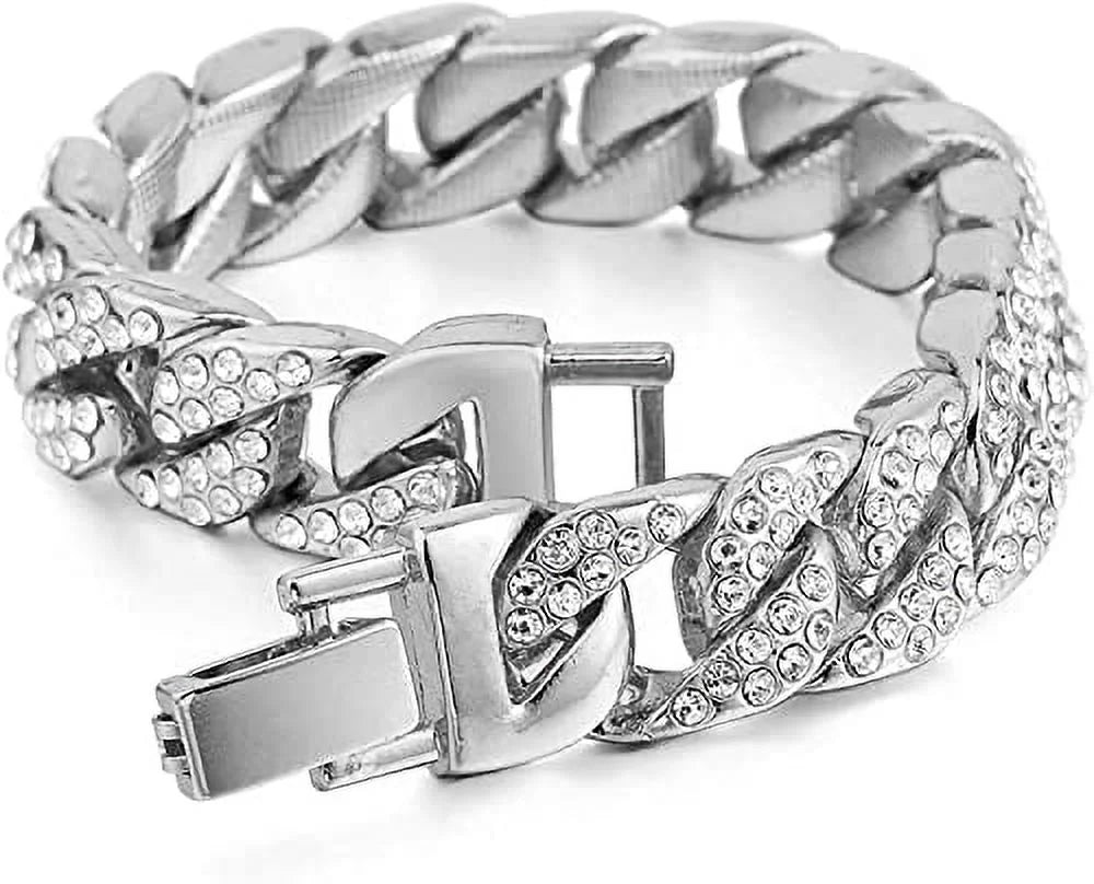Bling-ed Out It's Lit! Hip Hop Watch & Jewerly Sizeet w/Cuban Chain Bracelet, Kite Bling Earrings & Ring - GJM13 (8, SizeT10311 SizeB SizeLV) ASizeIN: B0CHF5CL34