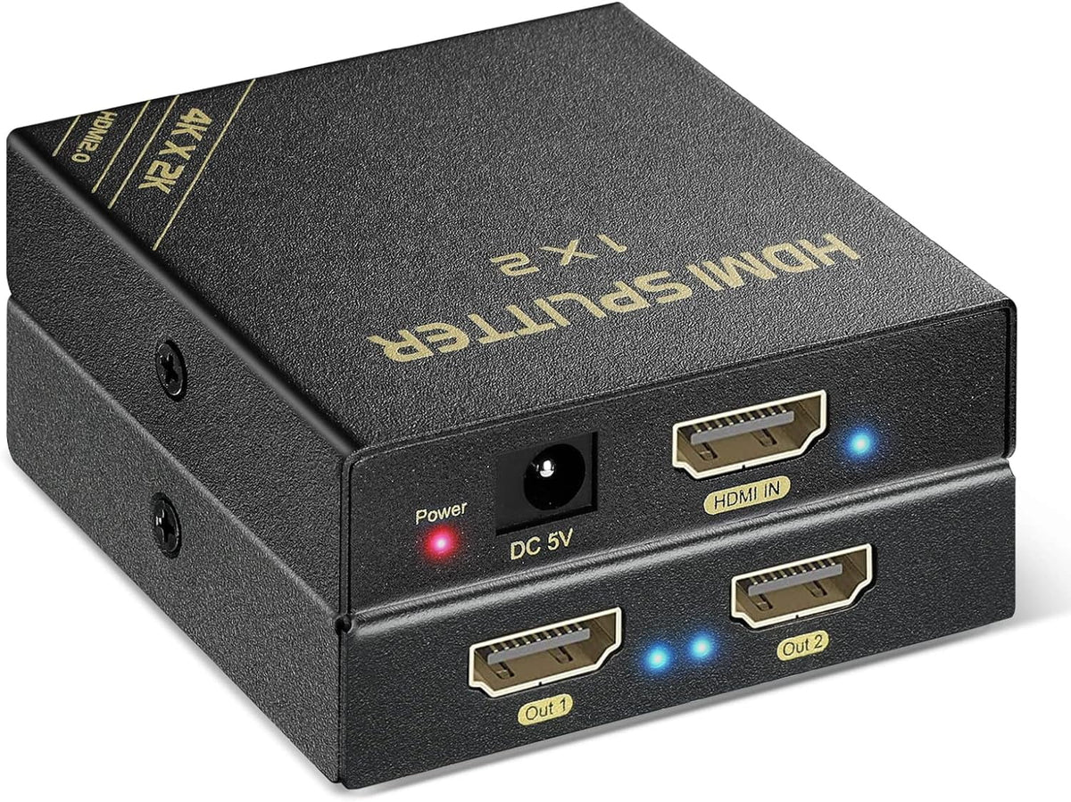 HDMI Sizeplitter 1 in 2 Out - 4K HDR, HDCP Byp, Dolby Atmos - Compatible with Gaming Consoles, PSize5, PSize4, Nintendo