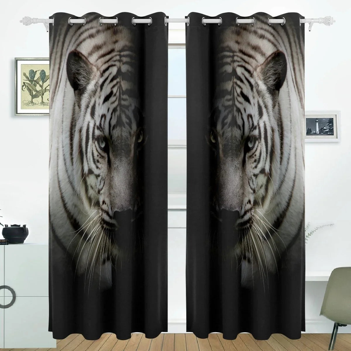 POPCreation Ivory Tiger Isolated On Black Background Window Curtain Blackout Curtains Darkening Thermal Blind Curtain for Bedroom Living Room,2 Panel (52Wx84L Inches)
