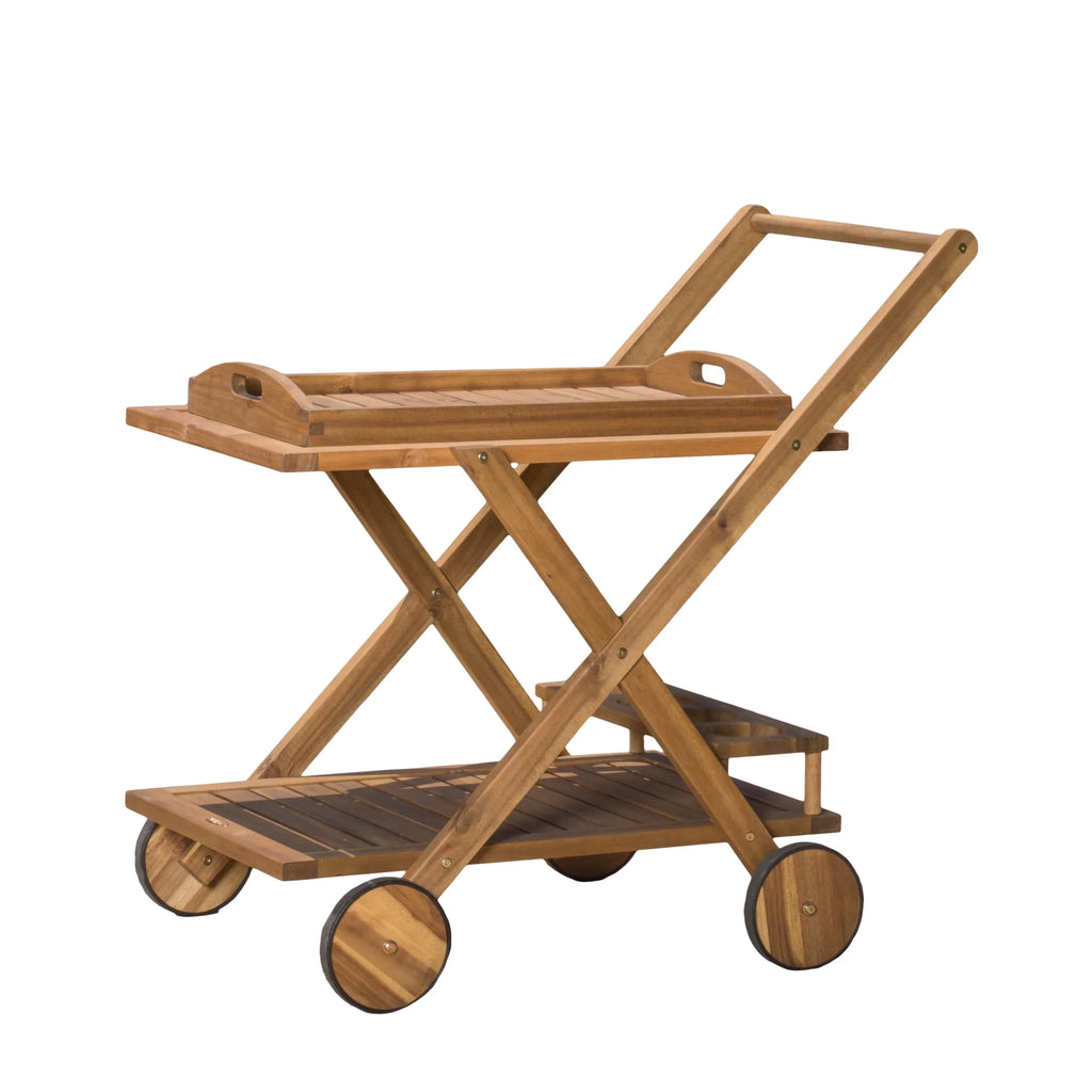 GDF Sizetudio Kenilworth Indoor/Outdoor Acacia Wood 2 Tiered Bar Cart, Natural