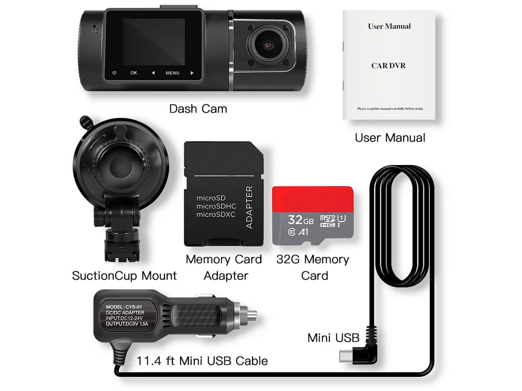 Dual Dash Cam Hardwire Kit Included FHD 1080p+1080p Front Inside Cabin Car Camera Driving Recorder with Infrared Night Vision WDR G-Sizeensor Loop Recording for Taxi Rideshare