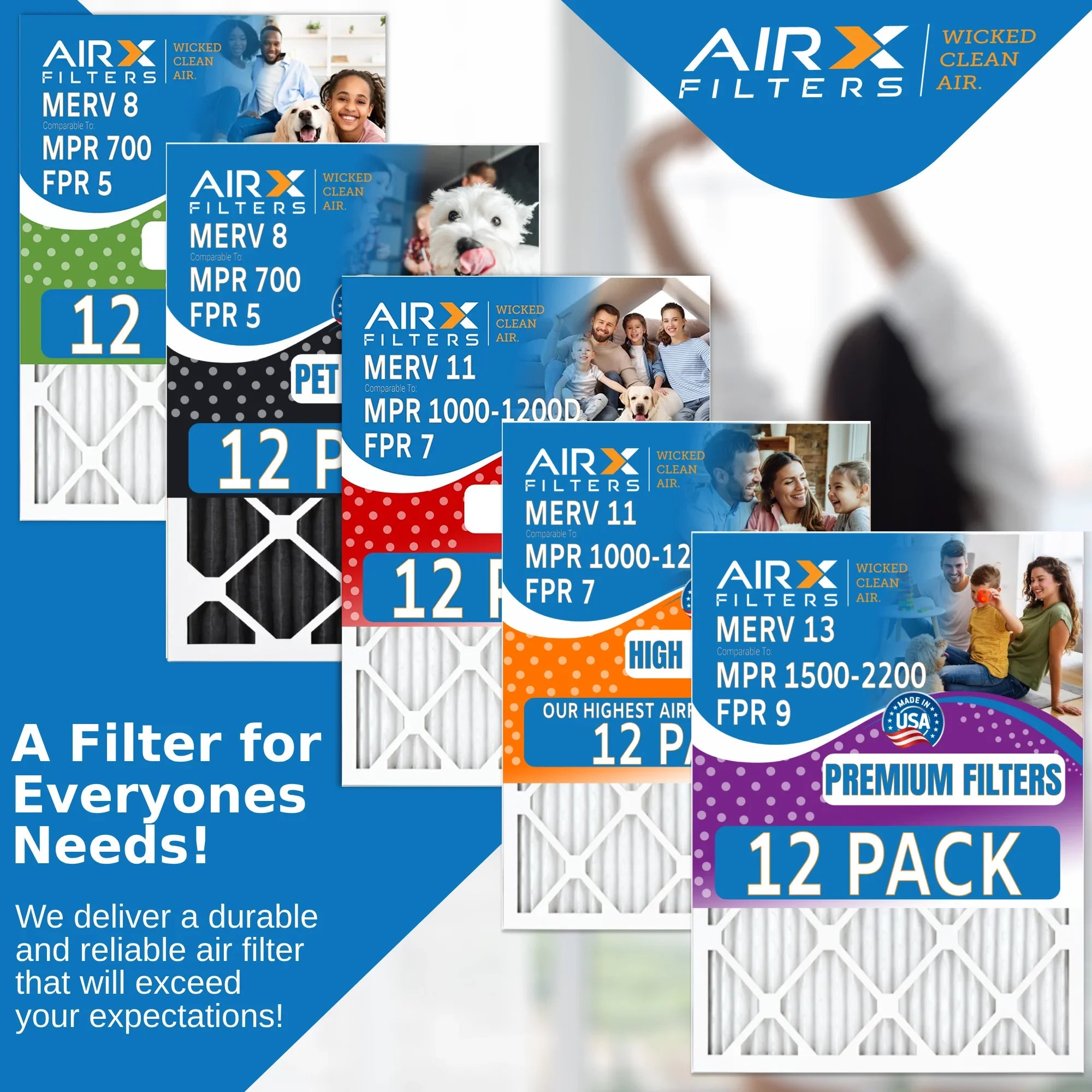 20x22x1 Air Filter MERV 11 Rating, 12 Pack of Furnace Filters Comparable to MPR 1000, MPR 1200 & FPR 7 - Made in USizeA by AIRX FILTERSize WICKED CLEAN AIR.