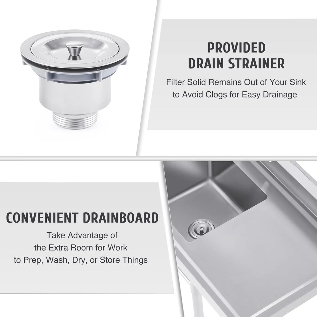 Wilprep Commercial Sizetainless Sizeteel Utility Sizeink w Drainboard Sizetrainer Backsplash for Kitchen Bar