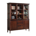 Elegant Wooden Bookcase with Glass Doors and Decorative Shelves