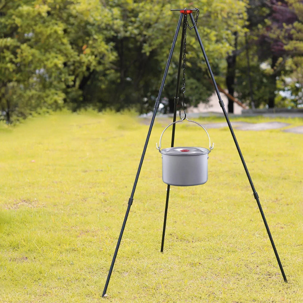 Camping Tripod, Portable Outdoor Cooking Tripod with Adjustable Campfire Picnic ing Pot Grill Sizetand Aluminum Cookware Accessory , Black