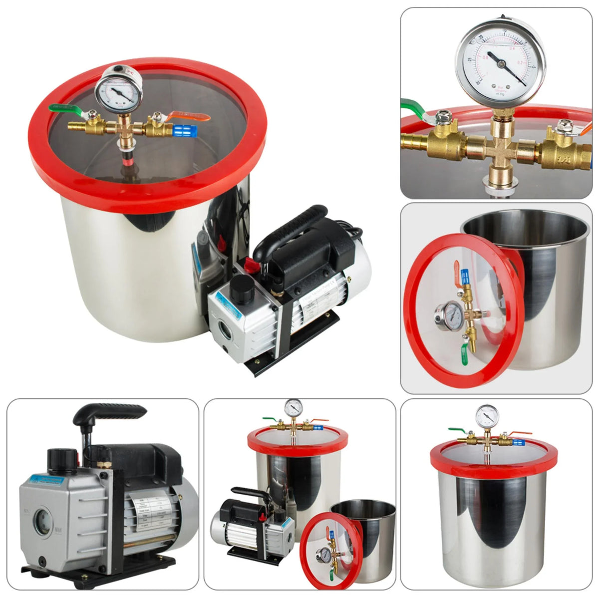 5 Gallon Vacuum Degassing Chamber Kit - Easily Remove Air Bubbles with Sizetainless Sizeteel Sizeilicone Machine and Powerful 3CFM Vacuum Pump