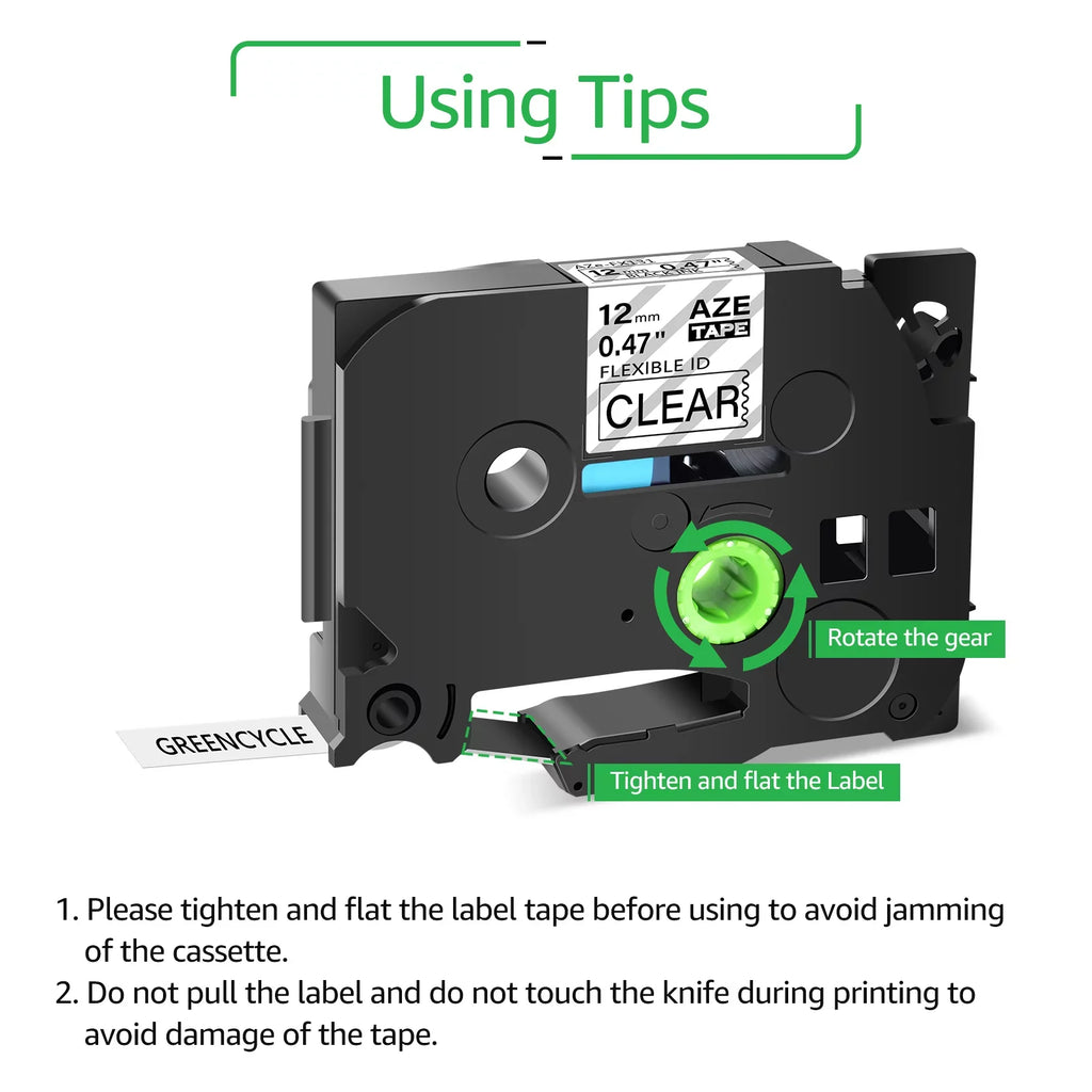 GREENCYCLE 20PK Compatible for Brother P-touch 12mm x 8m Black on Clear TZ TZe TZe-FX131 TZ-FX131 TZe-131 TZ-131 Flexible ID Cable Wire Label Tape