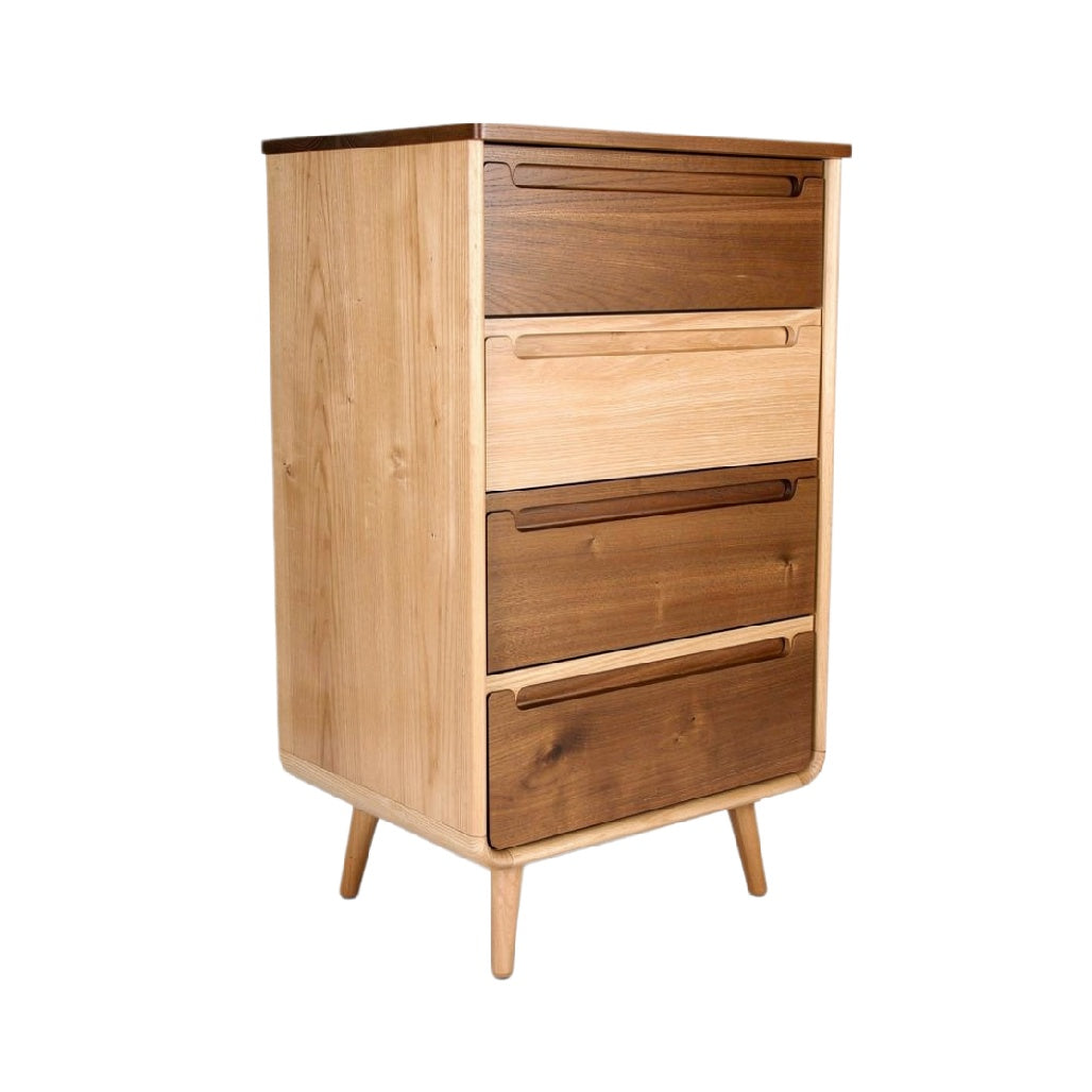 "Modern Wooden Storage Chest with Four Drawers"