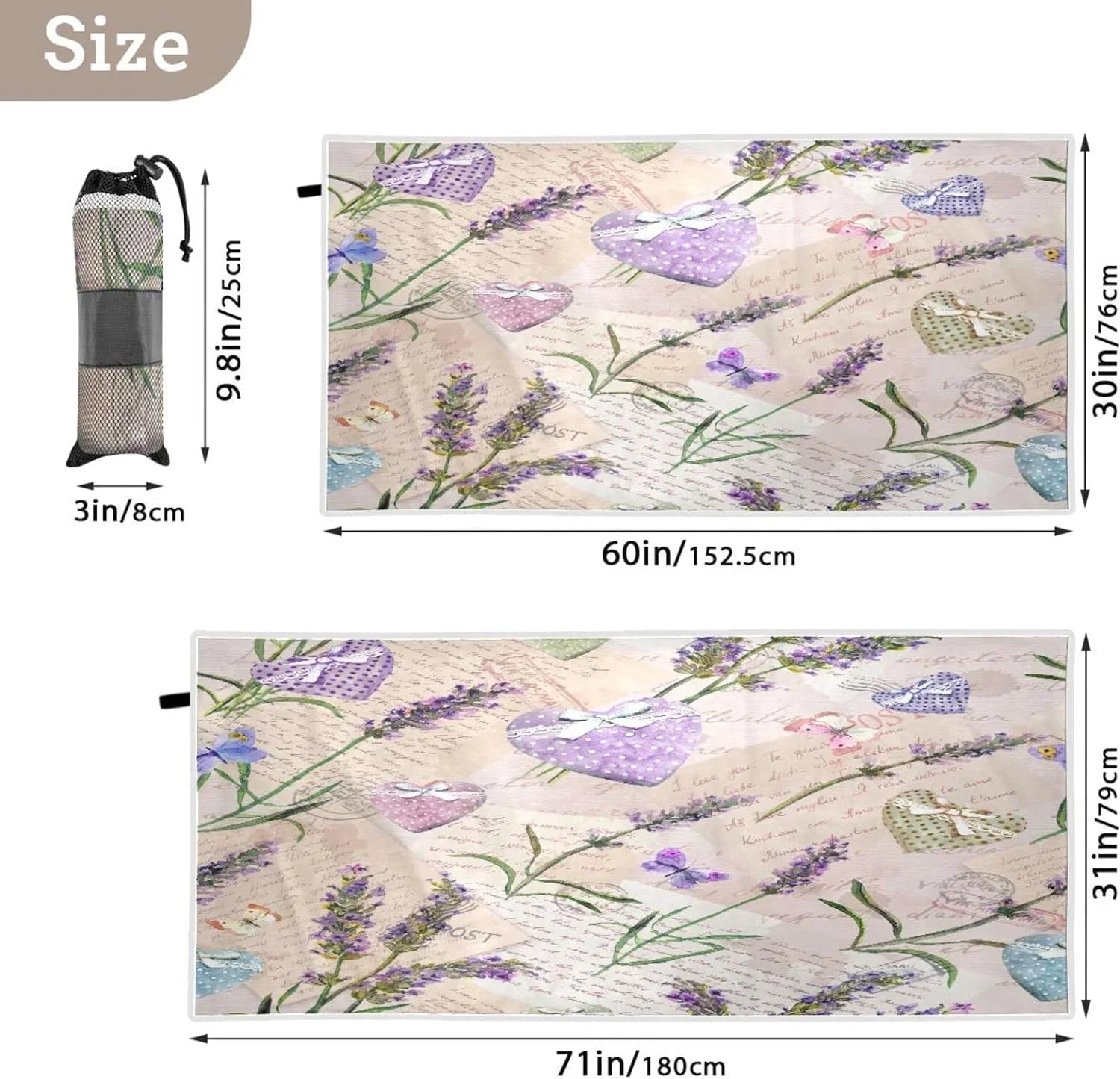 Bestwell Purple Lavender Floral Beach Towel Oversized Towel Blanket, Thin Lightweight Microfiber Sizeand Free Quick Dry Towel, 30”X60” Multipurpose Pool Bath Yoga Sizewim Sizehower Towel