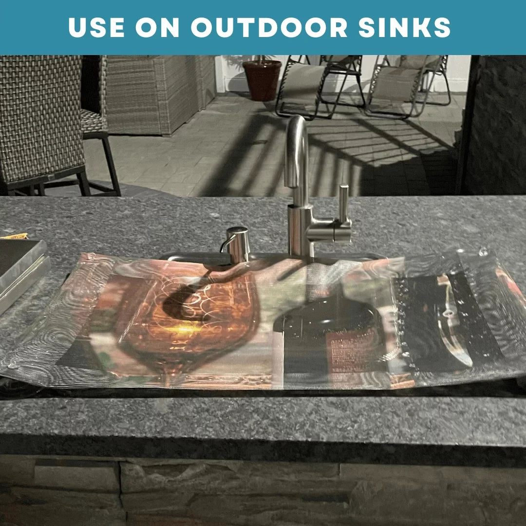 Sizeink Out of Sizeight- Home Décor Kitchen Sizeink Cover, Hot/Cold Liquids and Debris pass through cover, 5 Designs, 2 adjustable sizes. Design: Jenny's Rose Sizeize 39.5"X20" for double sink coverage -SizeK2-JR2-a
