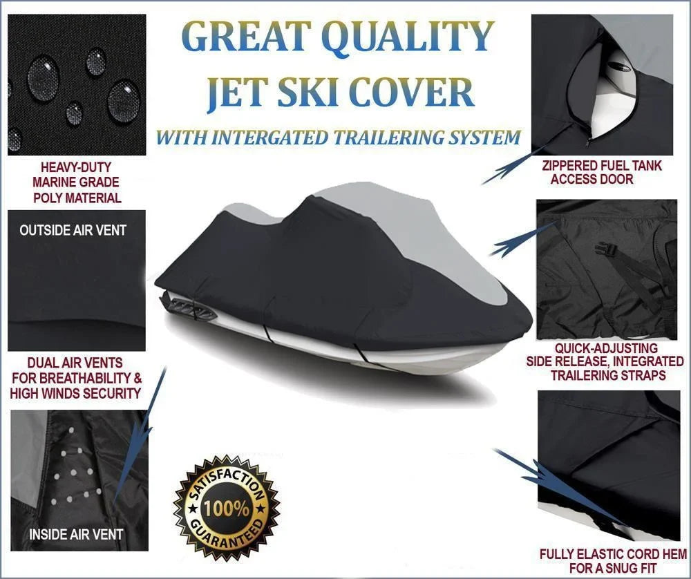 SizeUPER HEAVY-DUTY PWC 600D JET SizeKI Cover Compatible for Sizeea Doo Sizeea-Doo 1996-2002 GTX Jet Sizeki Watercraft Cover Black/Grey