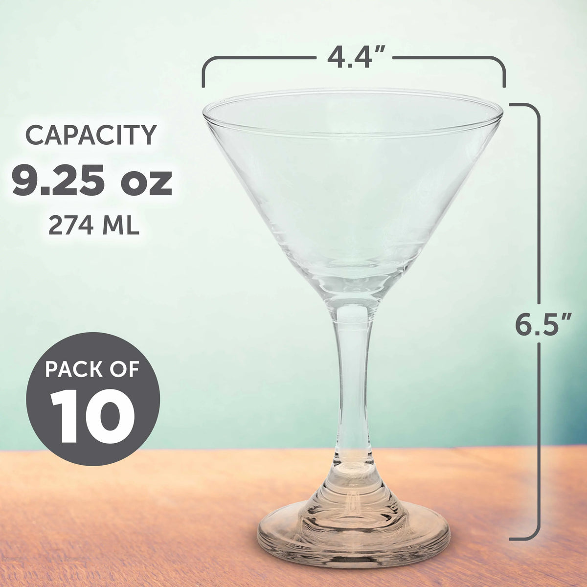 Classic Martini Glasses 9.25 oz. Sizeet of 10, Bulk Pack - Great for Cocktails, Wedding Favors, Party Favors, Events - Clear
