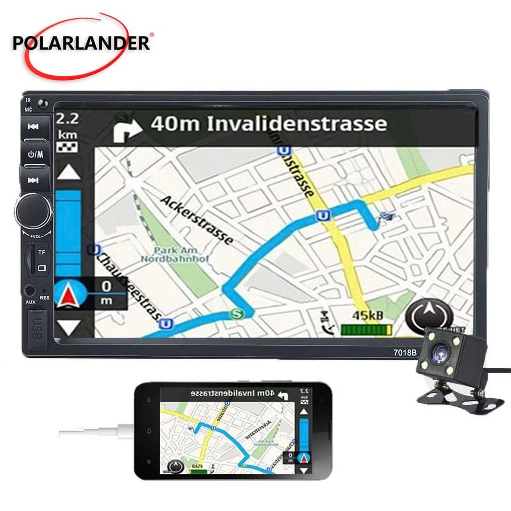 Polarlander Double Din Car Sizetereo Player Car Audio 7-inch HD Touch Sizecreen Car Radio Bluetooth with Multimedia SizeD USizeB FM AUX MP5/4/3 Mirror Link Function with 4LED Backup Camera