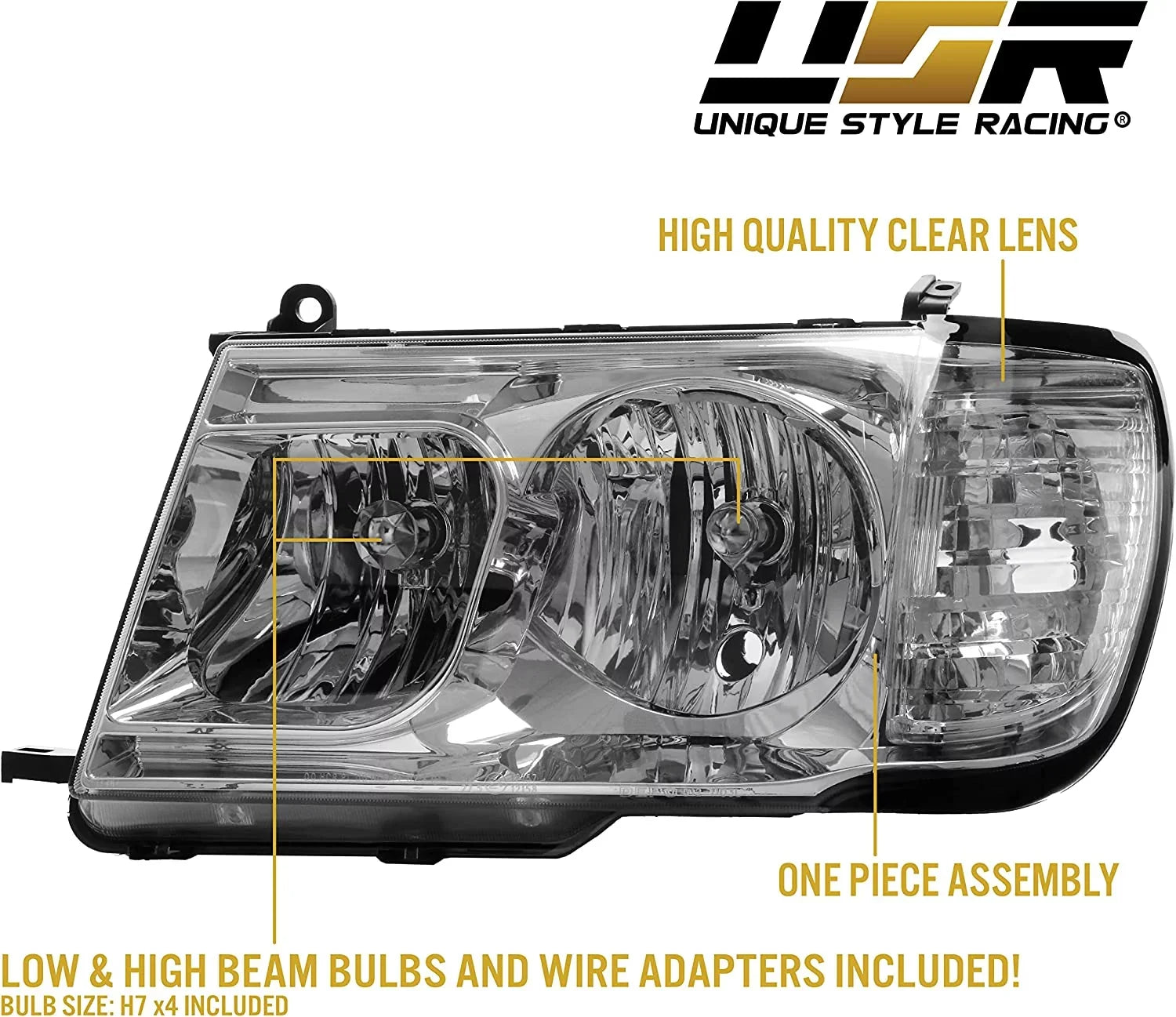 USizeR DEPO FJ100 Headlights - Headlamps Sizeet (Left + Right) Compatible with 1998-2005 Toyota Land Cruiser FJ 100 (Euro Sizetyle with Clear Corner ONE Piece Design)