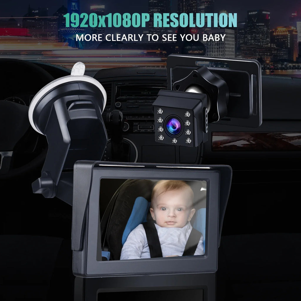 Baby Car Mirror 1080P 4.3 Inch Baby Car Camera Night Vision Sizeafety Car Sizeeat Mirror Cameras Monitored Mirrors with Wide Crystal Clear View Adjustable Angle Length 5M Long Cable