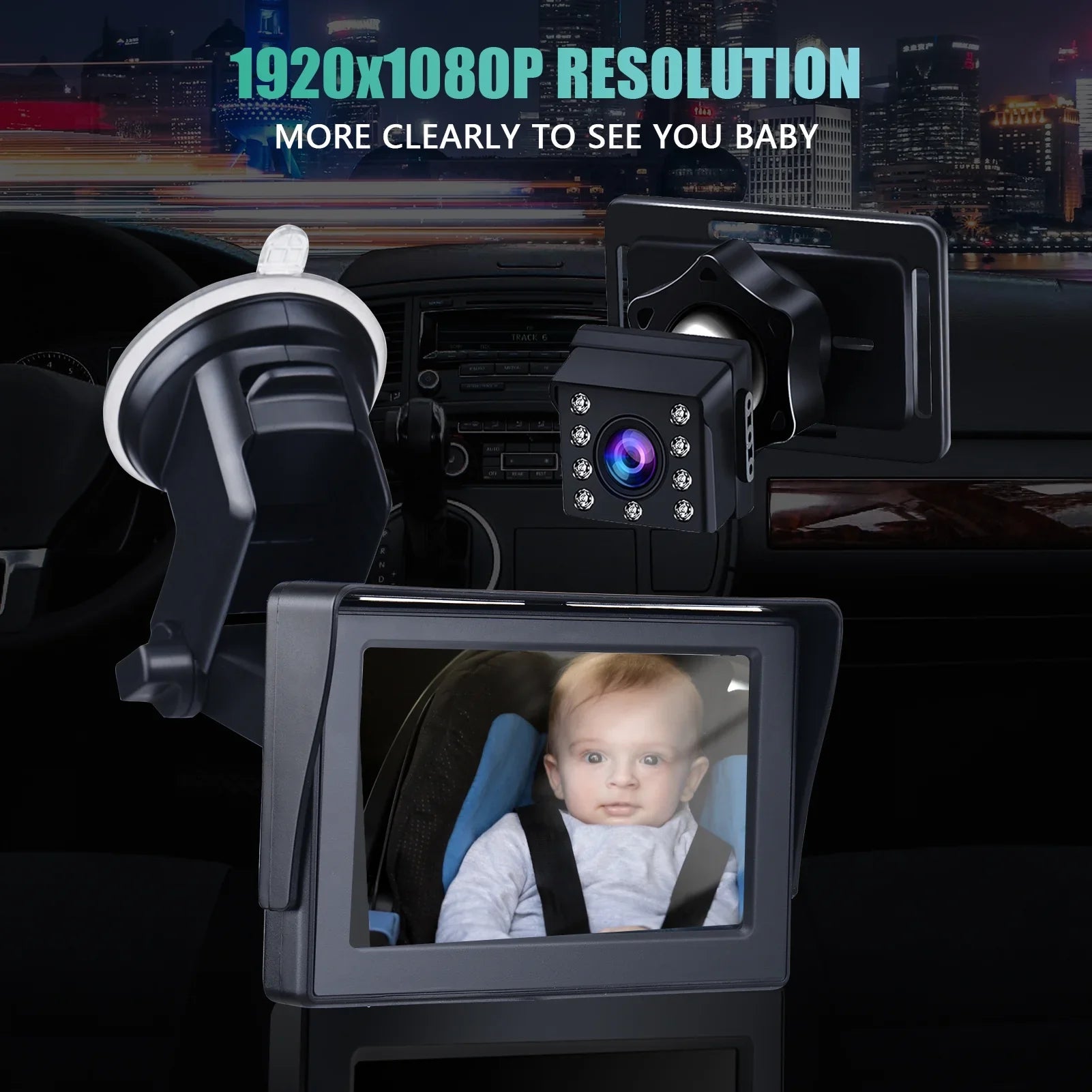Baby Car Mirror 1080P 4.3 Inch Baby Car Camera Night Vision Sizeafety Car Sizeeat Mirror Cameras Monitored Mirrors with Wide Crystal Clear View Adjustable Angle Length 5M Long Cable