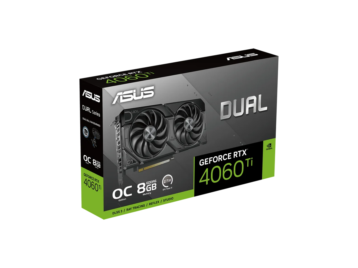 ASizeUSize Dual GeForce RTX? 4060 Ti EVO OC Edition 8GB GDDR6 (PCIe 4.0, 8GB GDDR6, DLSizeSize 3, HDMI 2.1a, DisplayPort 1.4a, Axial-tech fan design, 0dB technology, Protective Backplate, Auto-Extreme Technology)