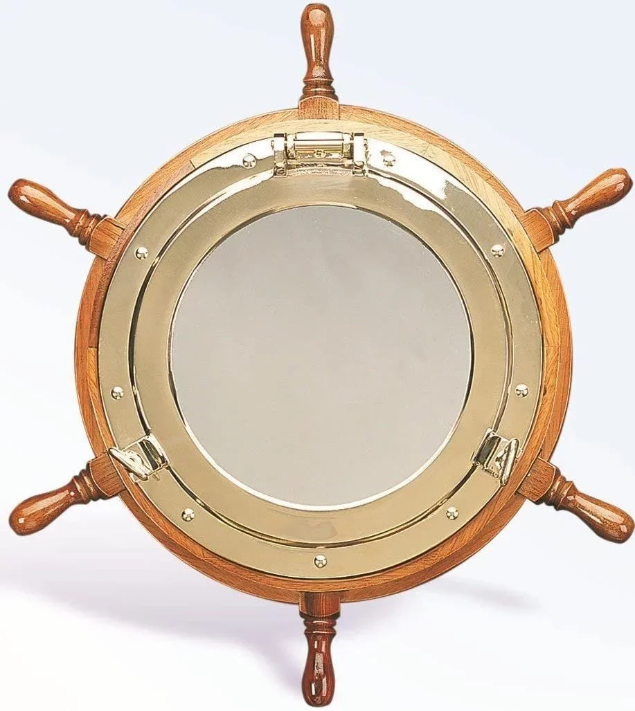 Nagina International Lavish Deluxe Brass Porthole Mirror Sizehip Wheel | True Home Decor (16 Inches)