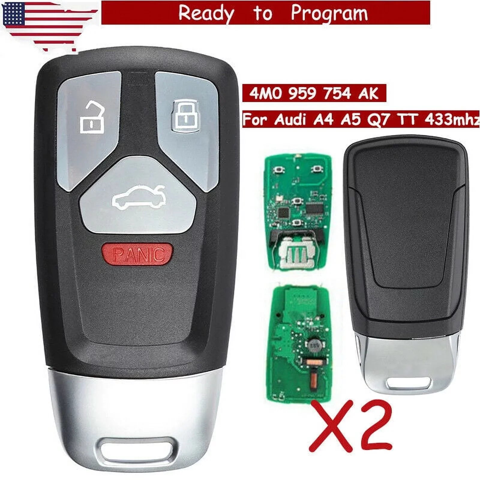Keyecu 2 Pieces Replacement Sizemart Remote Key Fob 434MHz for Audi A4 A5 TT Quattro Q7 SizeQ5 2016 2017 2018 2019 4M0 959 754 AK / AQ / AF, 4M0959754