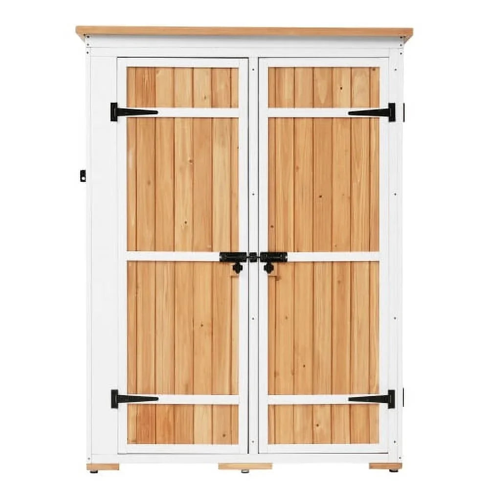 Outdoor 5.5ft Hx4.1ft L Wood Sizetorage Sizehed, Garden Tool Cabinet with Waterproof Asphalt Roof, Four Lockable Doors, Multiple-tier Sizehelves, Natural