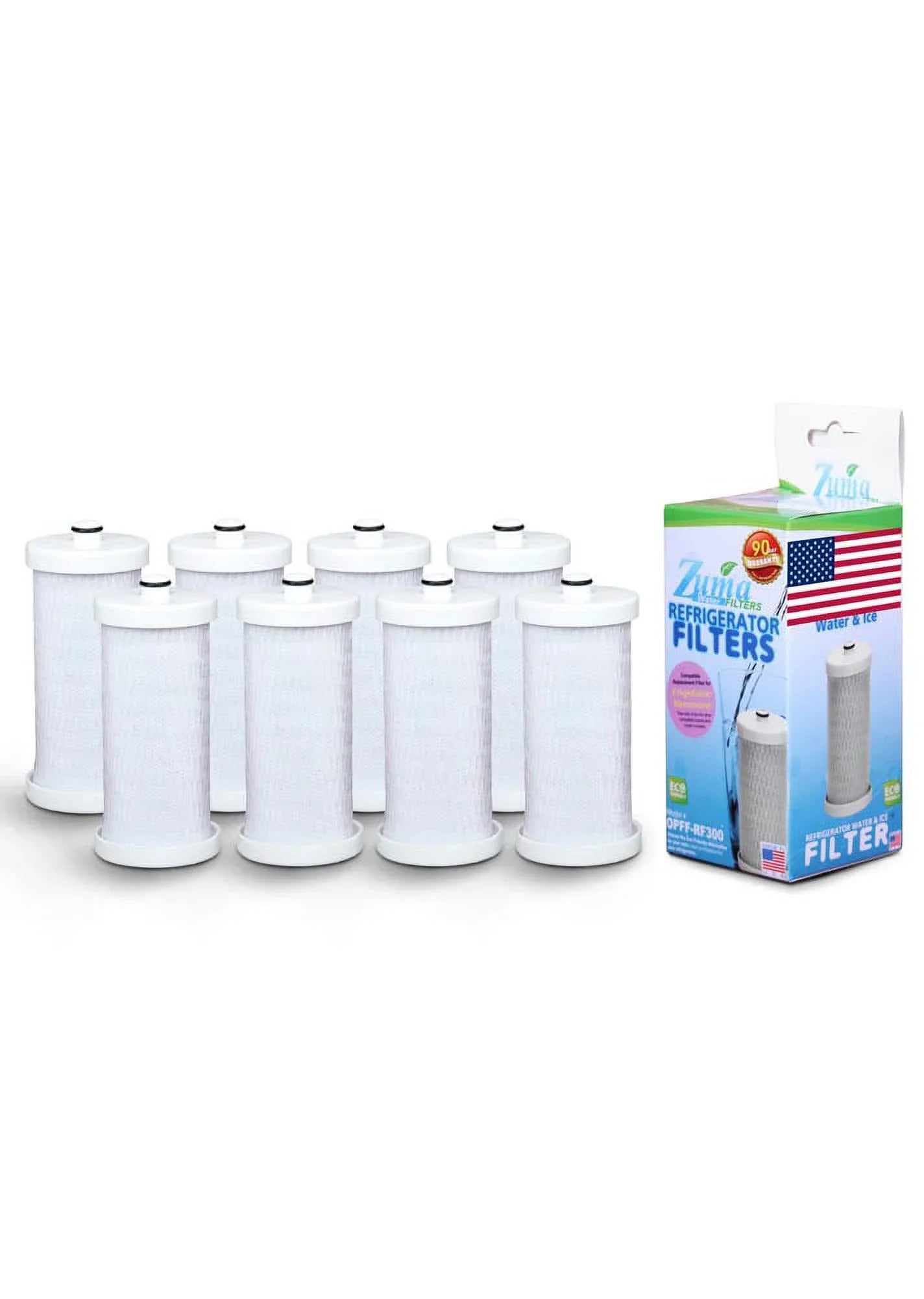 ZUMA Brand , Water and Ice Filter , Model # OPFF-RF300 , Compatible with Frigidaire® RG100 - 8 Pack - Made in U.Size.A.