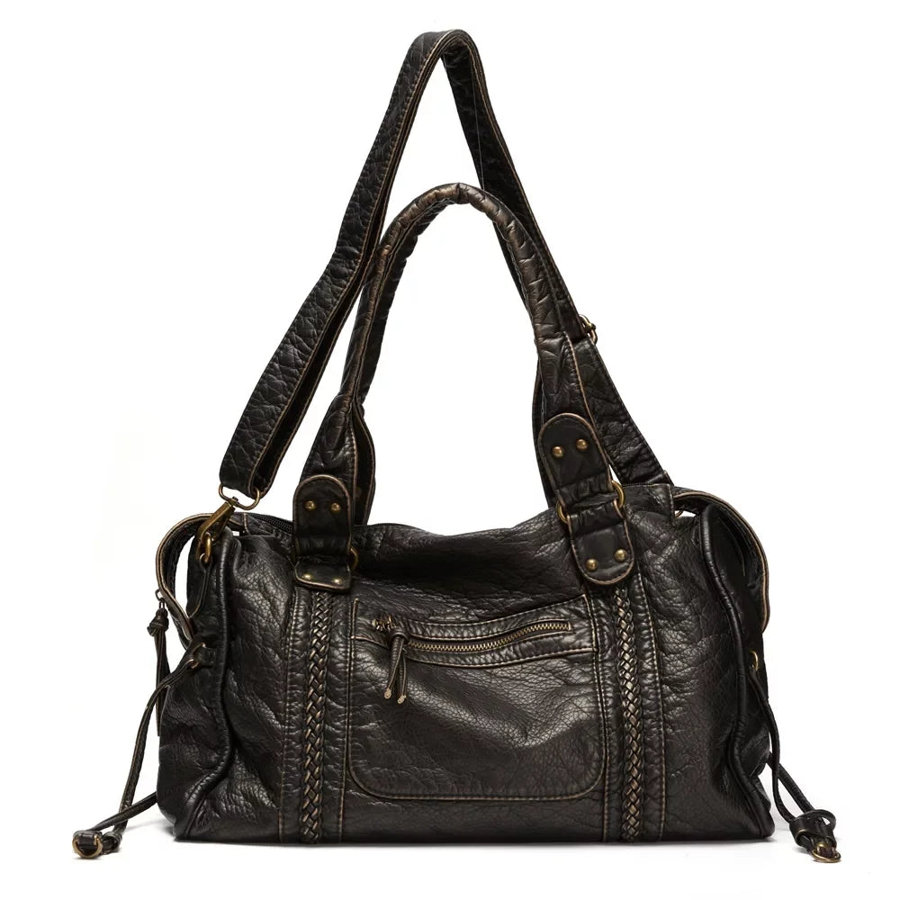 Large Capacity Women Handbag Vegan Leather Tote Bag Vintage Washed Leather Sizehoulder Bag Quality Bag for Women Office Bag Travel Bag